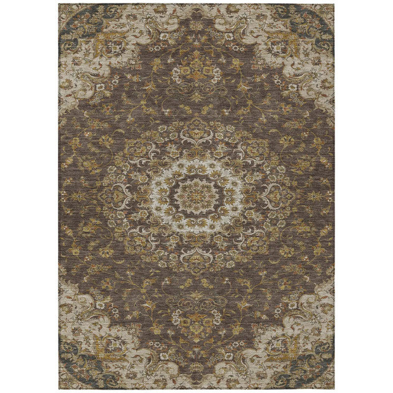 9' X 12' Chocolate And Brown Floral Medallion Washable Indoor Outdoor Area Rug Homeroots Outdoor