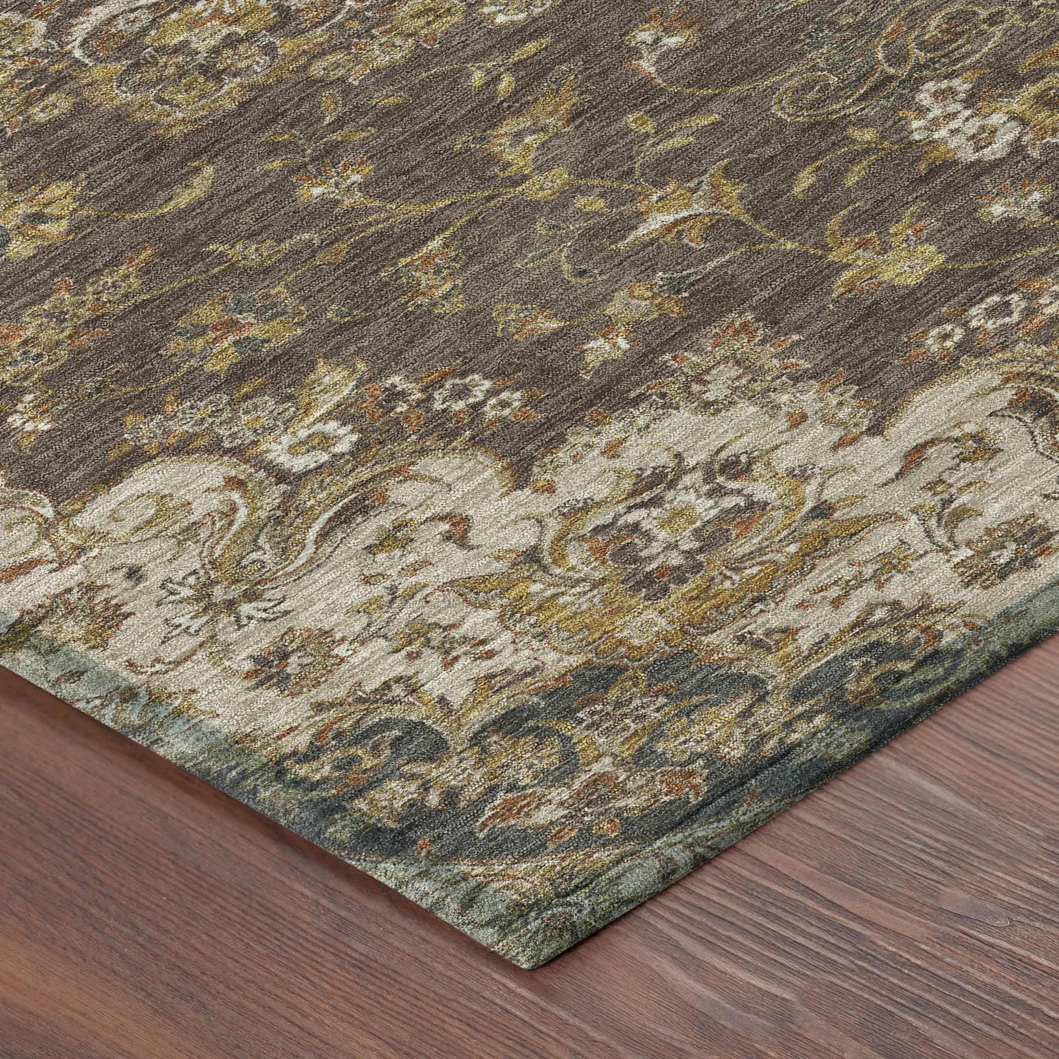 9' X 12' Chocolate And Brown Floral Medallion Washable Indoor Outdoor Area Rug Homeroots Outdoor