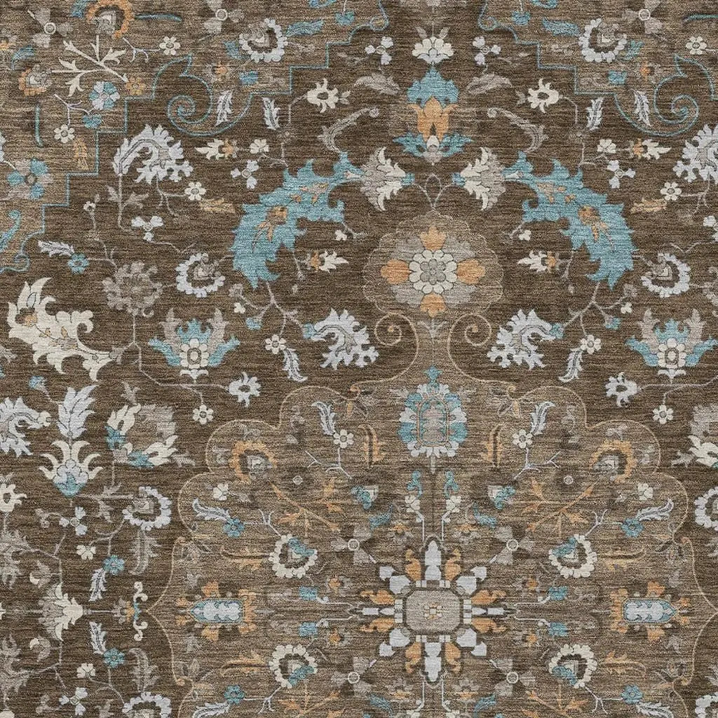 9' X 12' Chocolate And Brown Floral Medallion Washable Indoor Outdoor Area Rug Homeroots Outdoor
