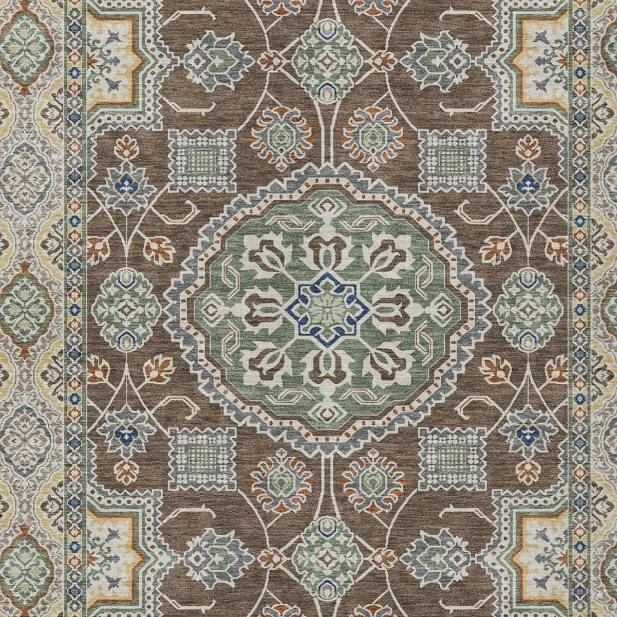 9' X 12' Chocolate And Brown Floral Medallion Washable Indoor Outdoor Area Rug Homeroots Outdoor