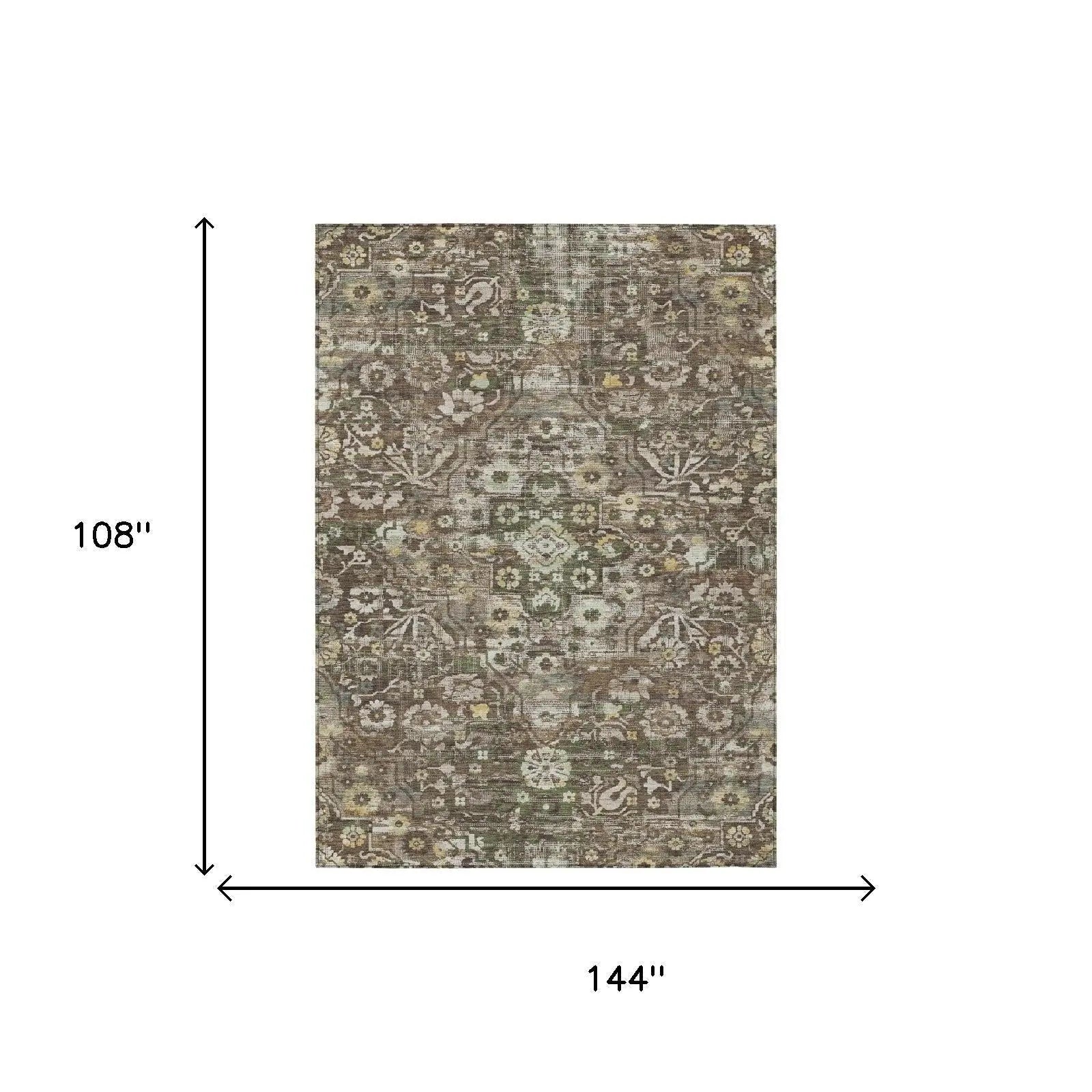 9' X 12' Chocolate And Brown Floral Medallion Washable Indoor Outdoor Area Rug Homeroots Outdoor
