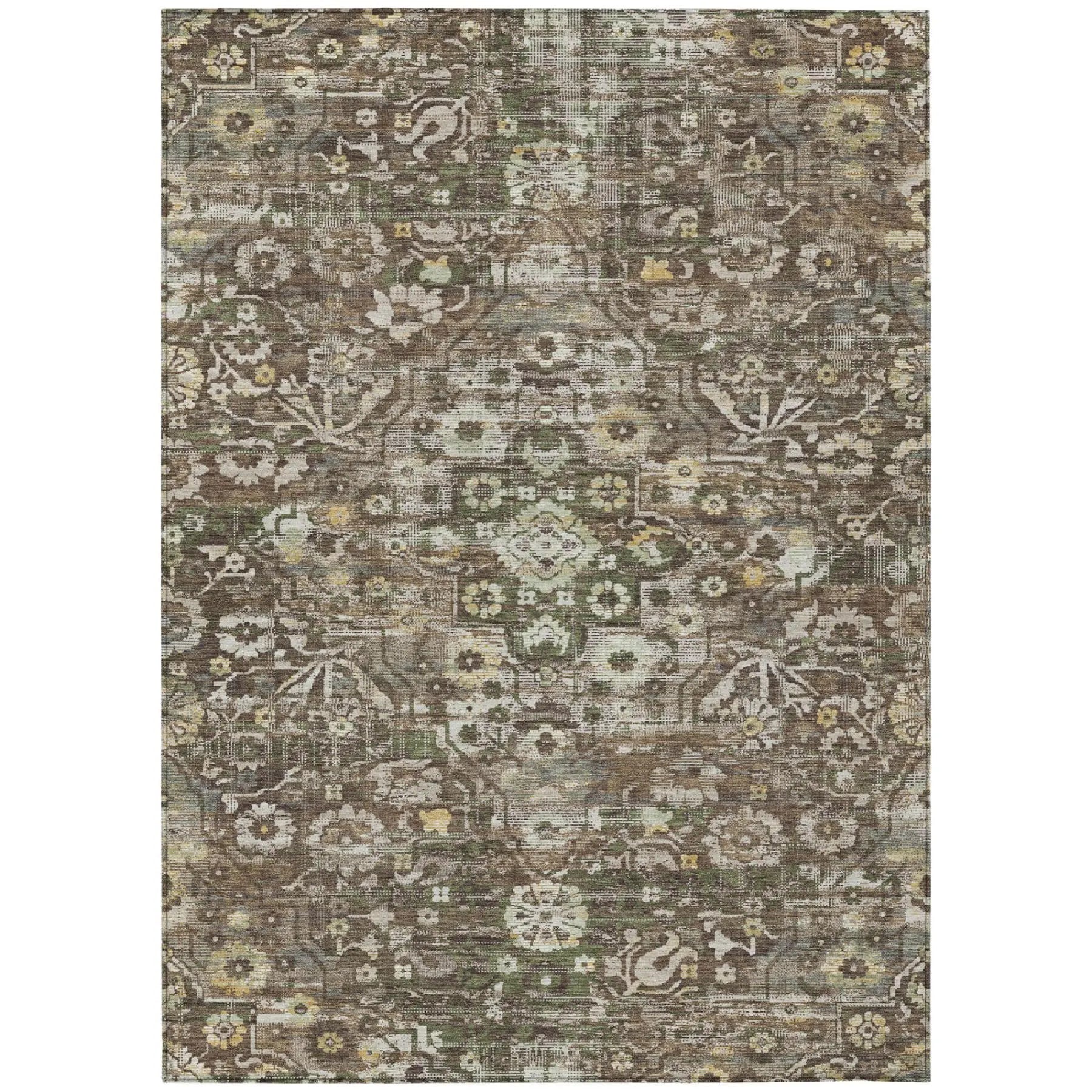 9' X 12' Chocolate And Brown Floral Medallion Washable Indoor Outdoor Area Rug Homeroots Outdoor