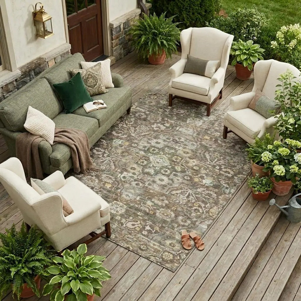 9' X 12' Chocolate And Brown Floral Medallion Washable Indoor Outdoor Area Rug Homeroots Outdoor