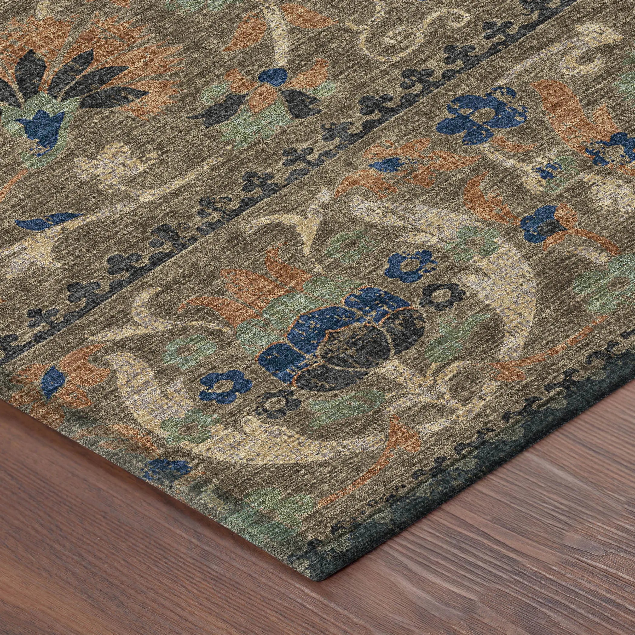 9' X 12' Chocolate And Brown Floral Washable Indoor Outdoor Area Rug Homeroots Outdoor