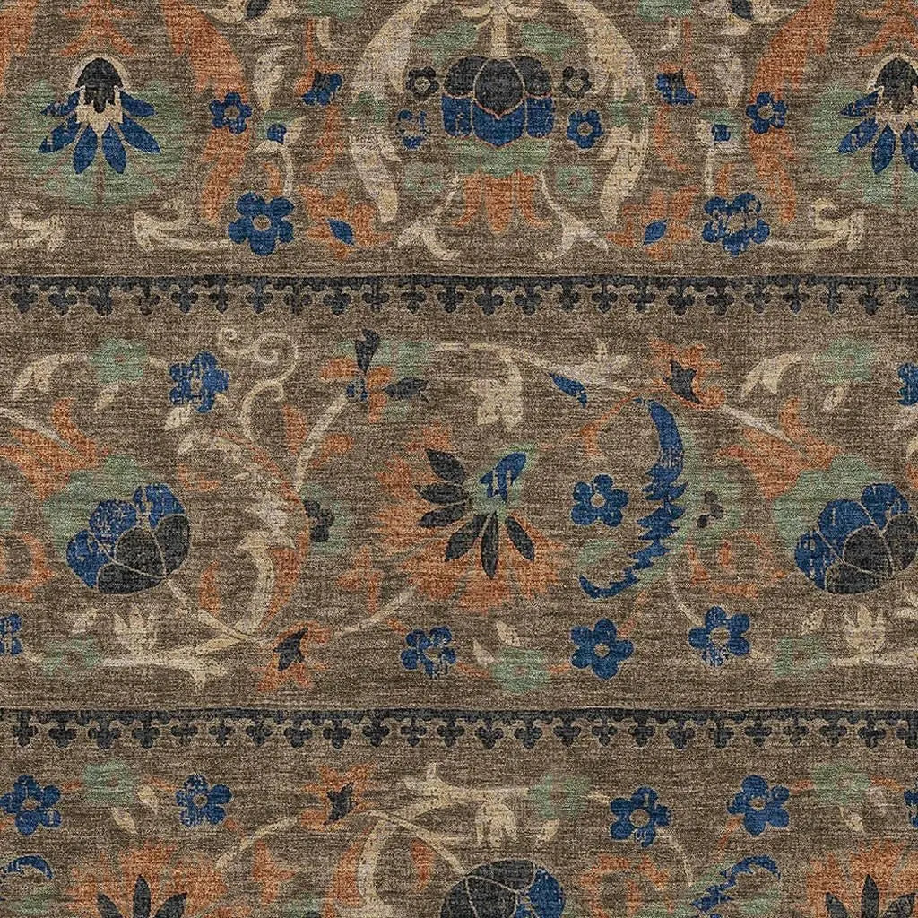 9' X 12' Chocolate And Brown Floral Washable Indoor Outdoor Area Rug Homeroots Outdoor