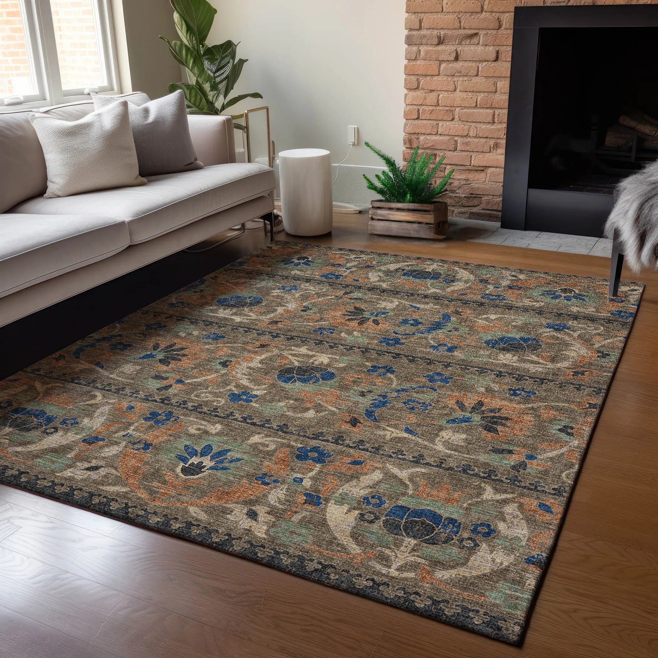 9' X 12' Chocolate And Brown Floral Washable Indoor Outdoor Area Rug Homeroots Outdoor