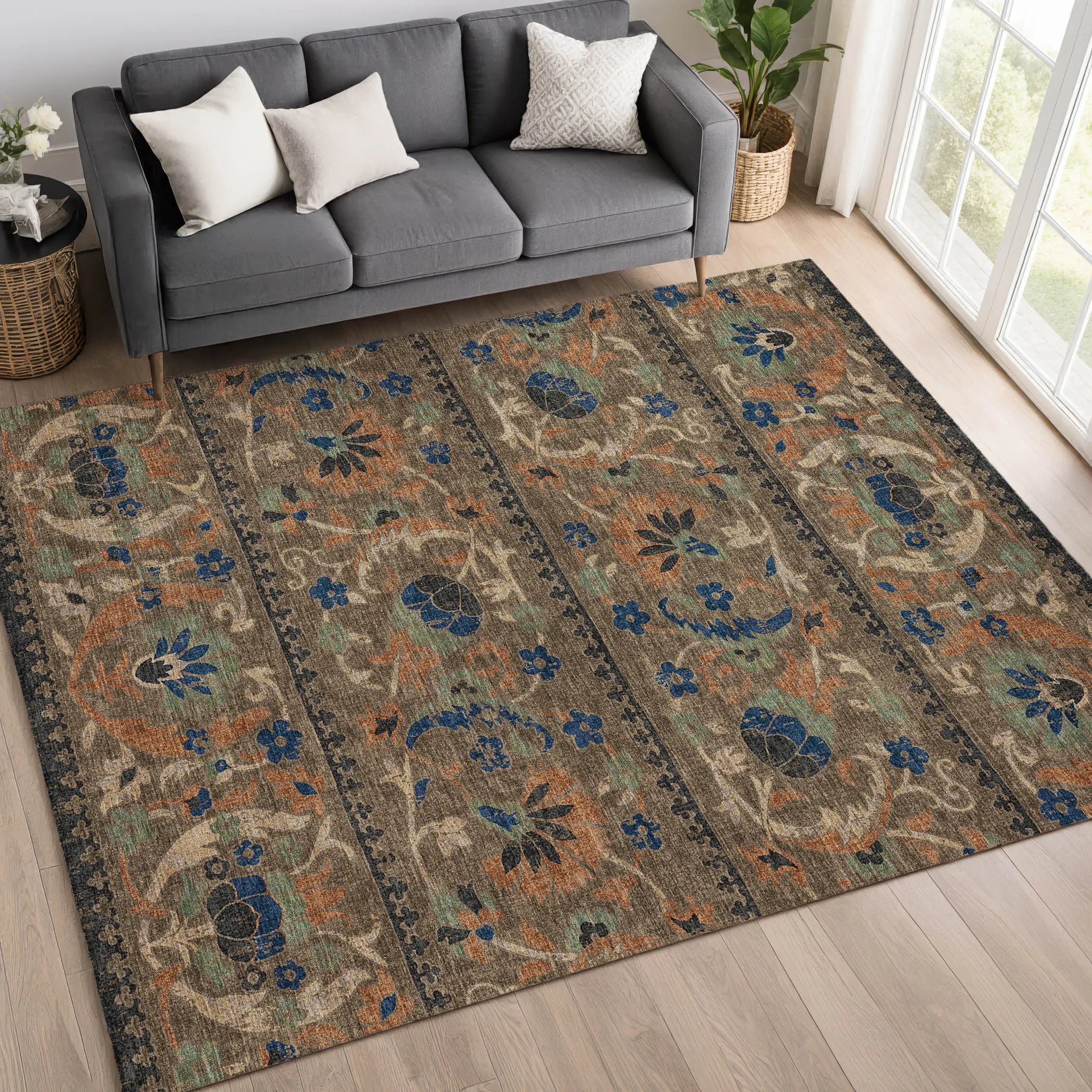 9' X 12' Chocolate And Brown Floral Washable Indoor Outdoor Area Rug Homeroots Outdoor