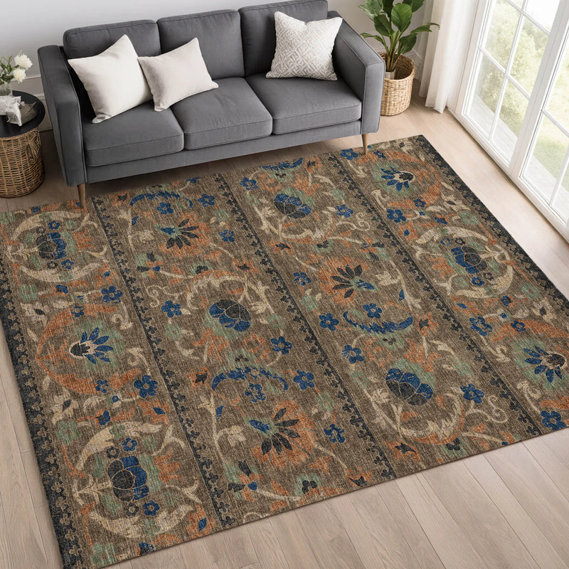 9' X 12' Chocolate And Brown Floral Washable Indoor Outdoor Area Rug Homeroots Outdoor