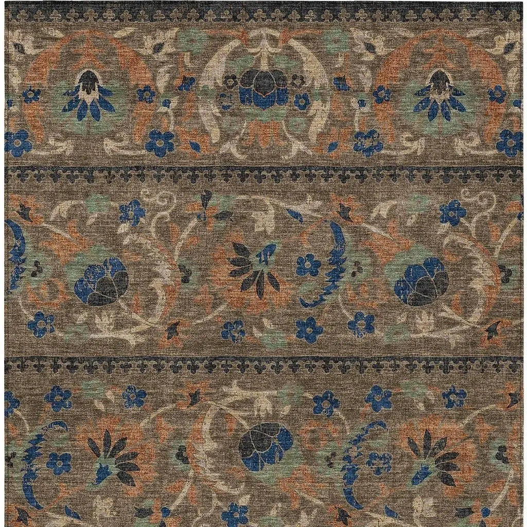 9' X 12' Chocolate And Brown Floral Washable Indoor Outdoor Area Rug Homeroots Outdoor