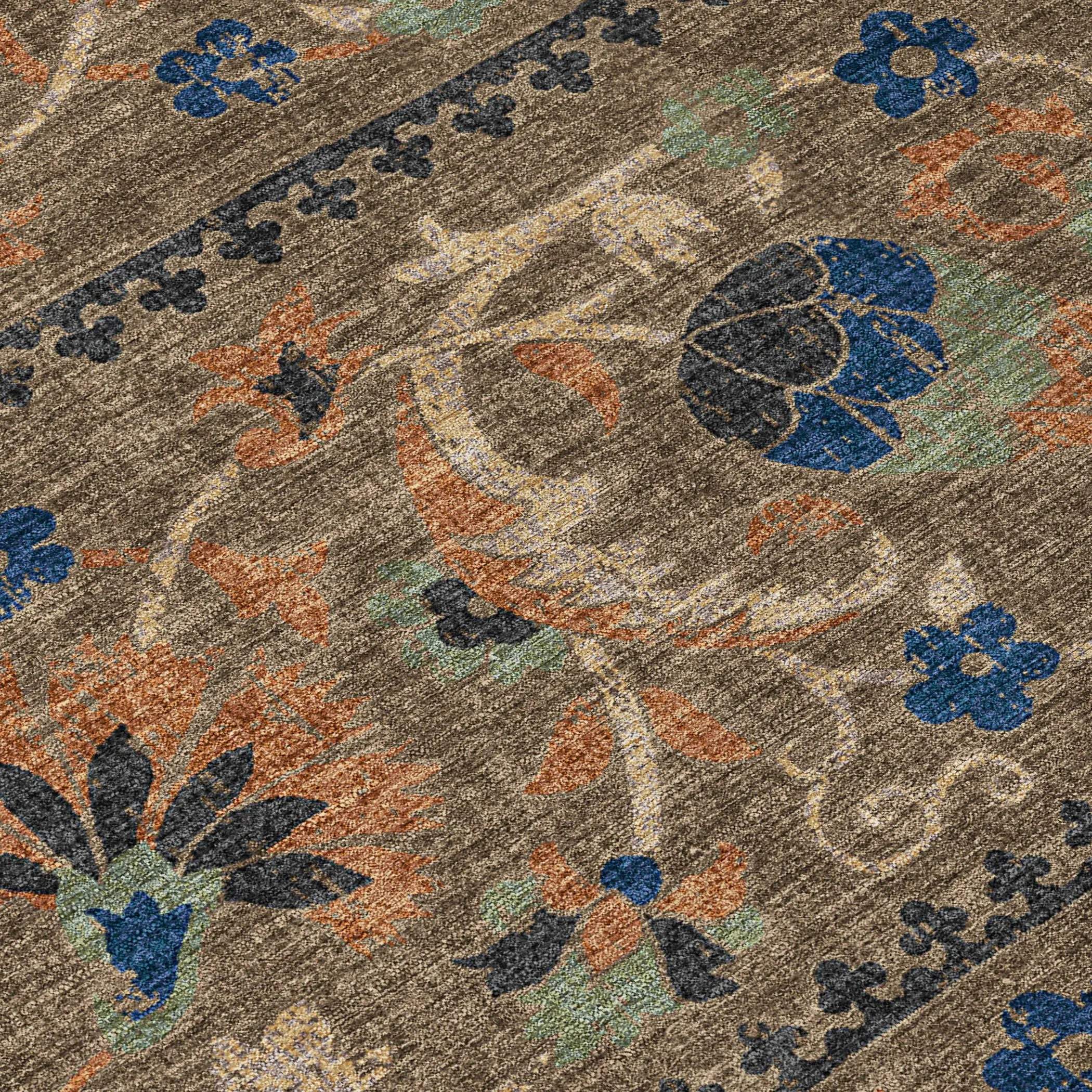 9' X 12' Chocolate And Brown Floral Washable Indoor Outdoor Area Rug Homeroots Outdoor