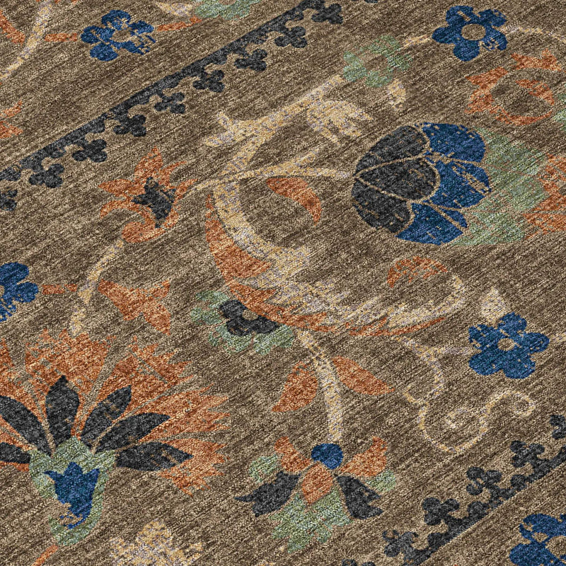 9' X 12' Chocolate And Brown Floral Washable Indoor Outdoor Area Rug Homeroots Outdoor