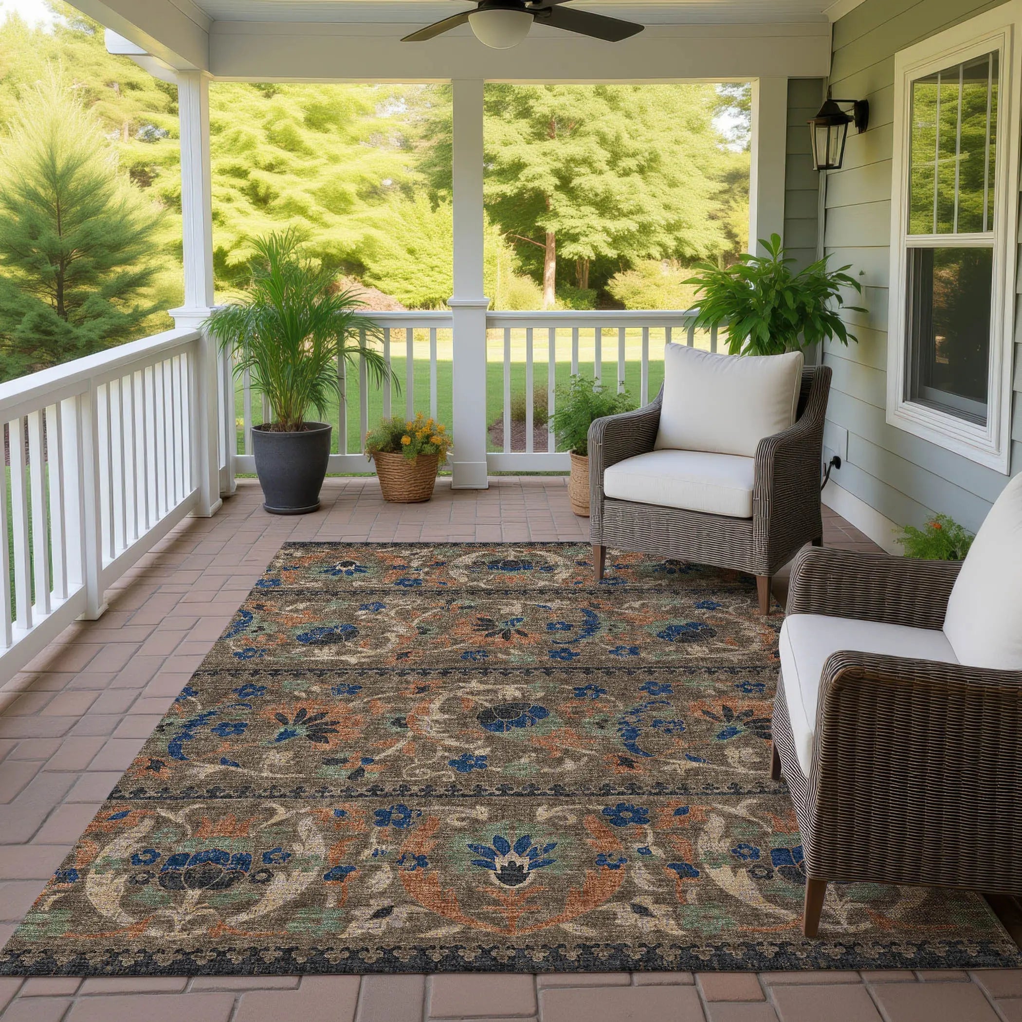 9' X 12' Chocolate And Brown Floral Washable Indoor Outdoor Area Rug Homeroots Outdoor