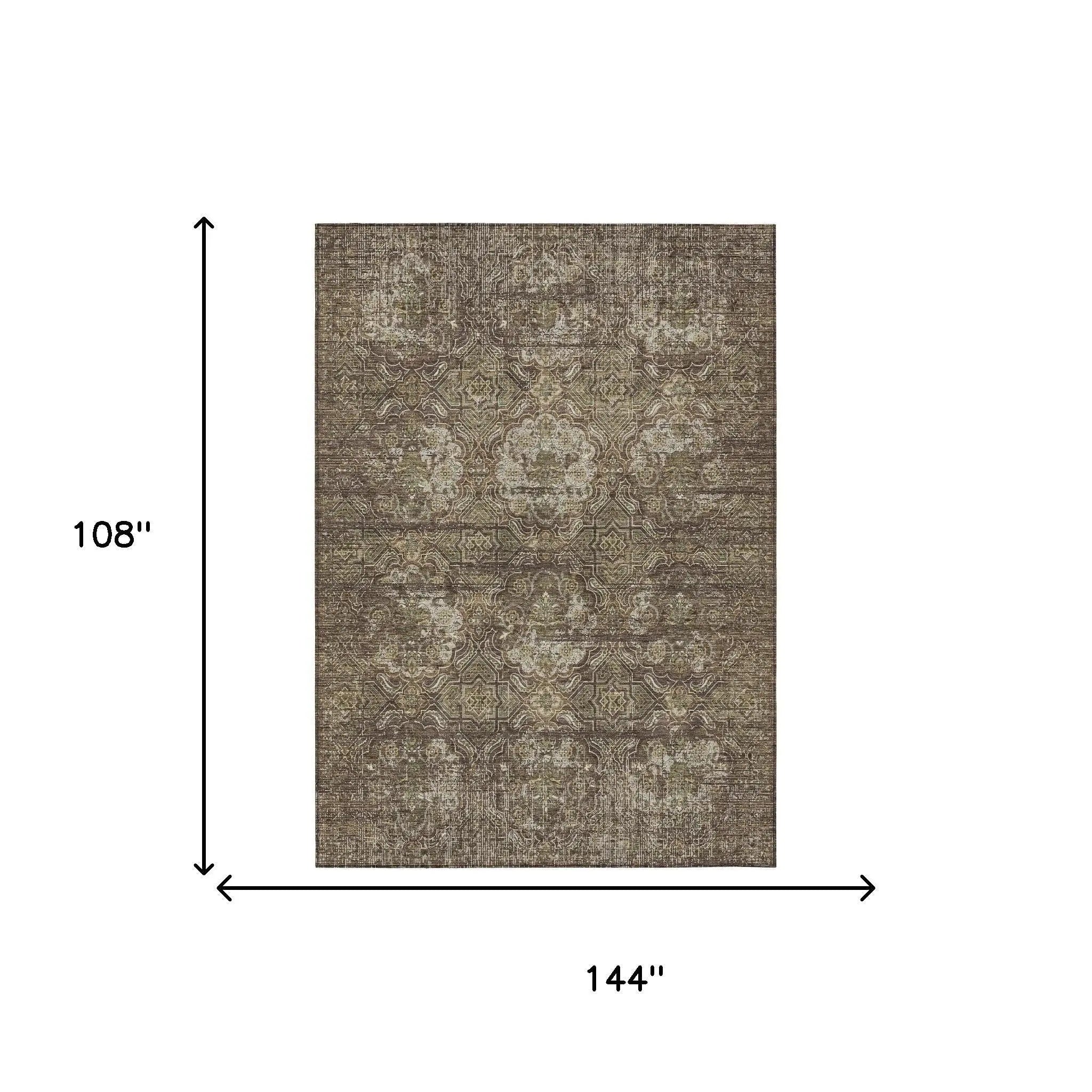 9' X 12' Chocolate And Brown Floral Washable Indoor Outdoor Area Rug Homeroots Outdoor