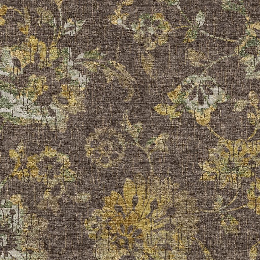 9' X 12' Chocolate And Brown Floral Washable Indoor Outdoor Area Rug Homeroots Outdoor