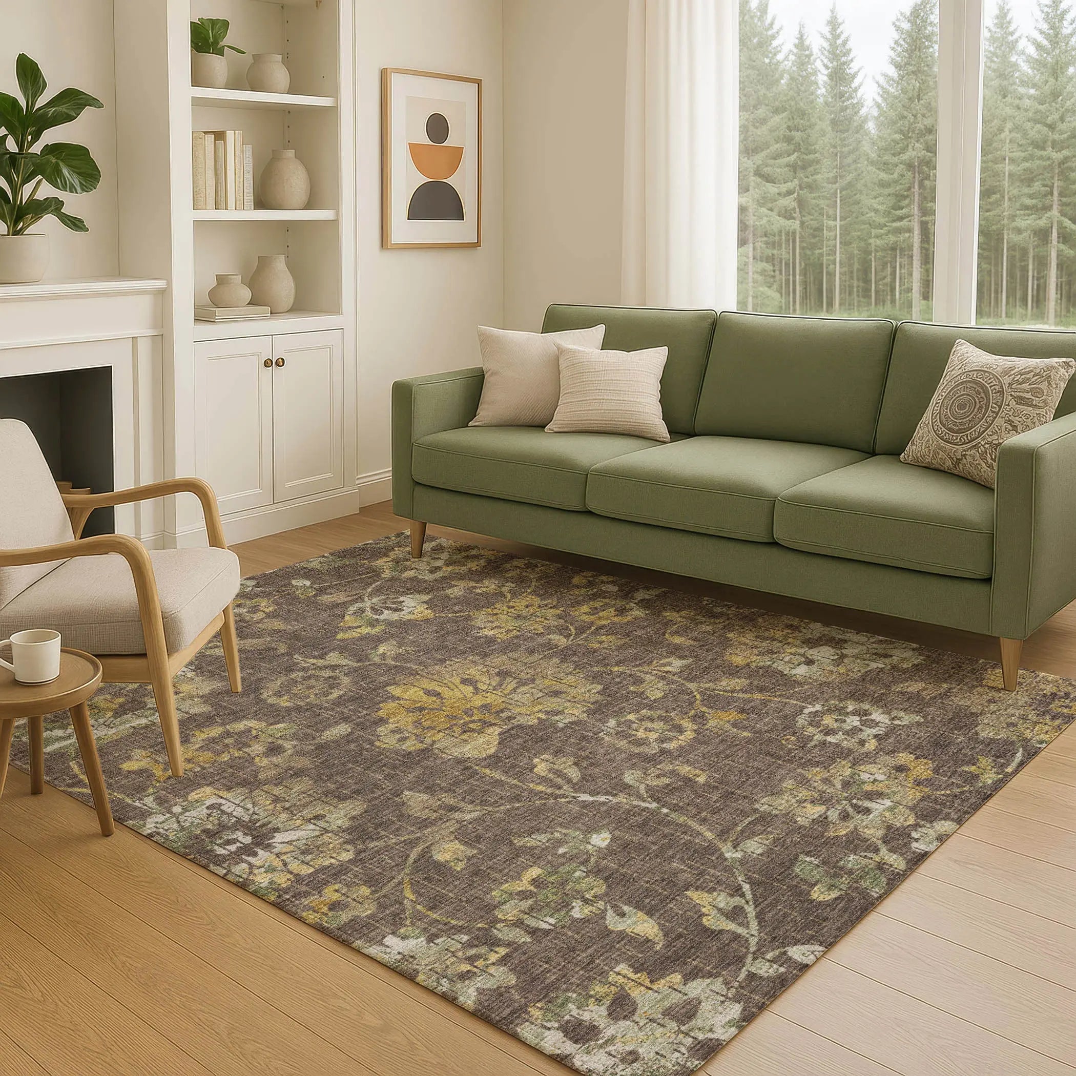 9' X 12' Chocolate And Brown Floral Washable Indoor Outdoor Area Rug Homeroots Outdoor