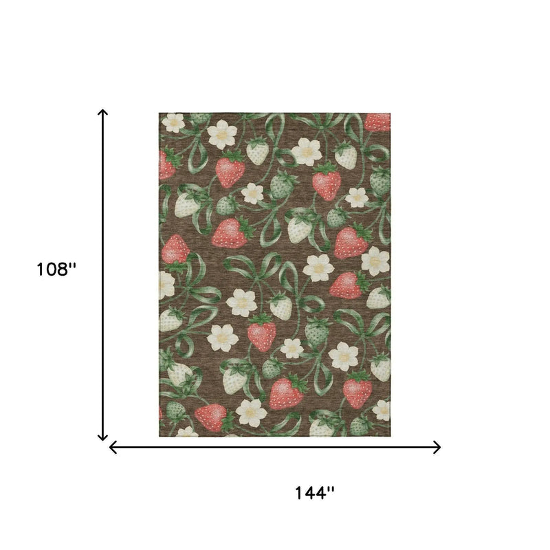 9' X 12' Chocolate And Brown Floral Washable Indoor Outdoor Area Rug Homeroots Outdoor