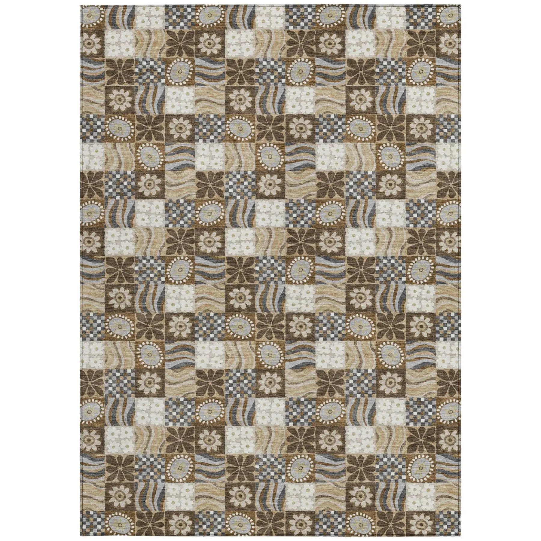 9' X 12' Chocolate And Brown Floral Washable Indoor Outdoor Area Rug Homeroots Outdoor
