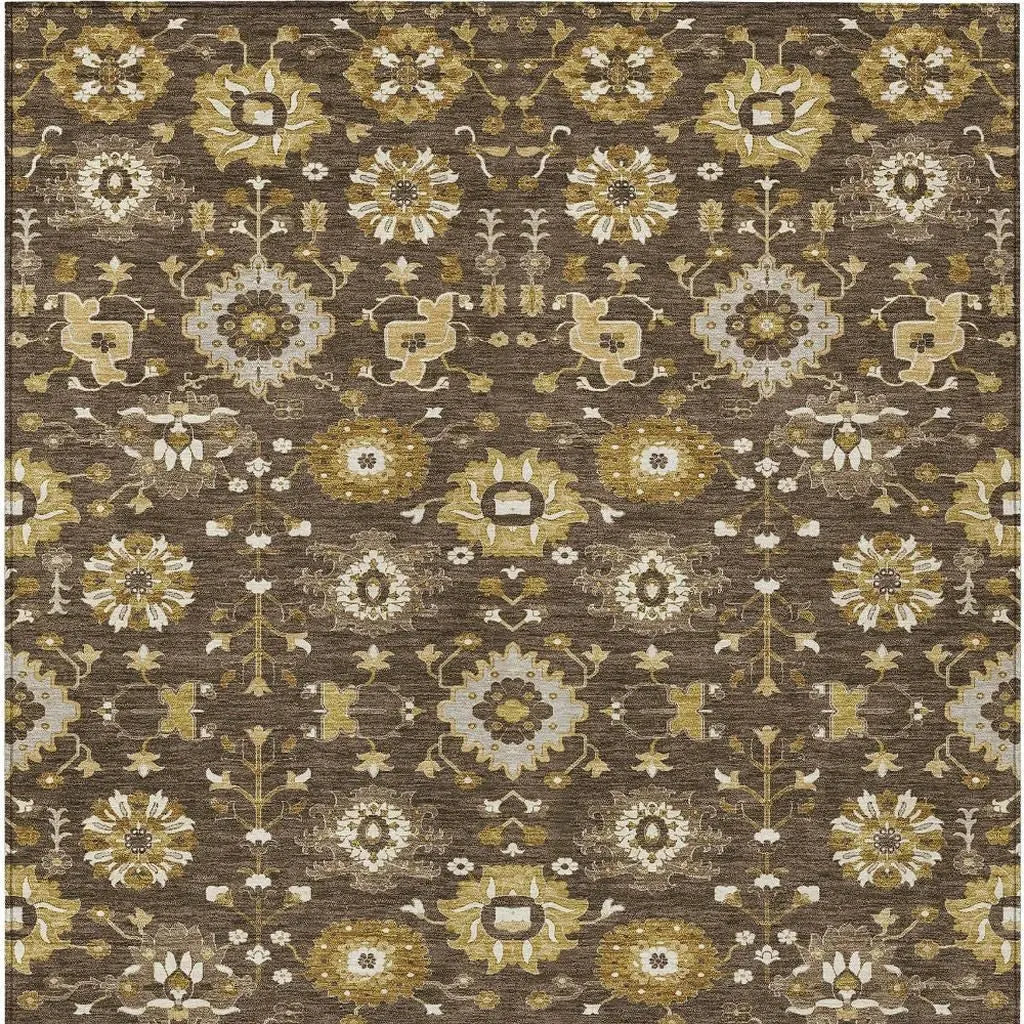 9' X 12' Chocolate And Brown Geometric Washable Indoor Outdoor Area Rug Homeroots Outdoor