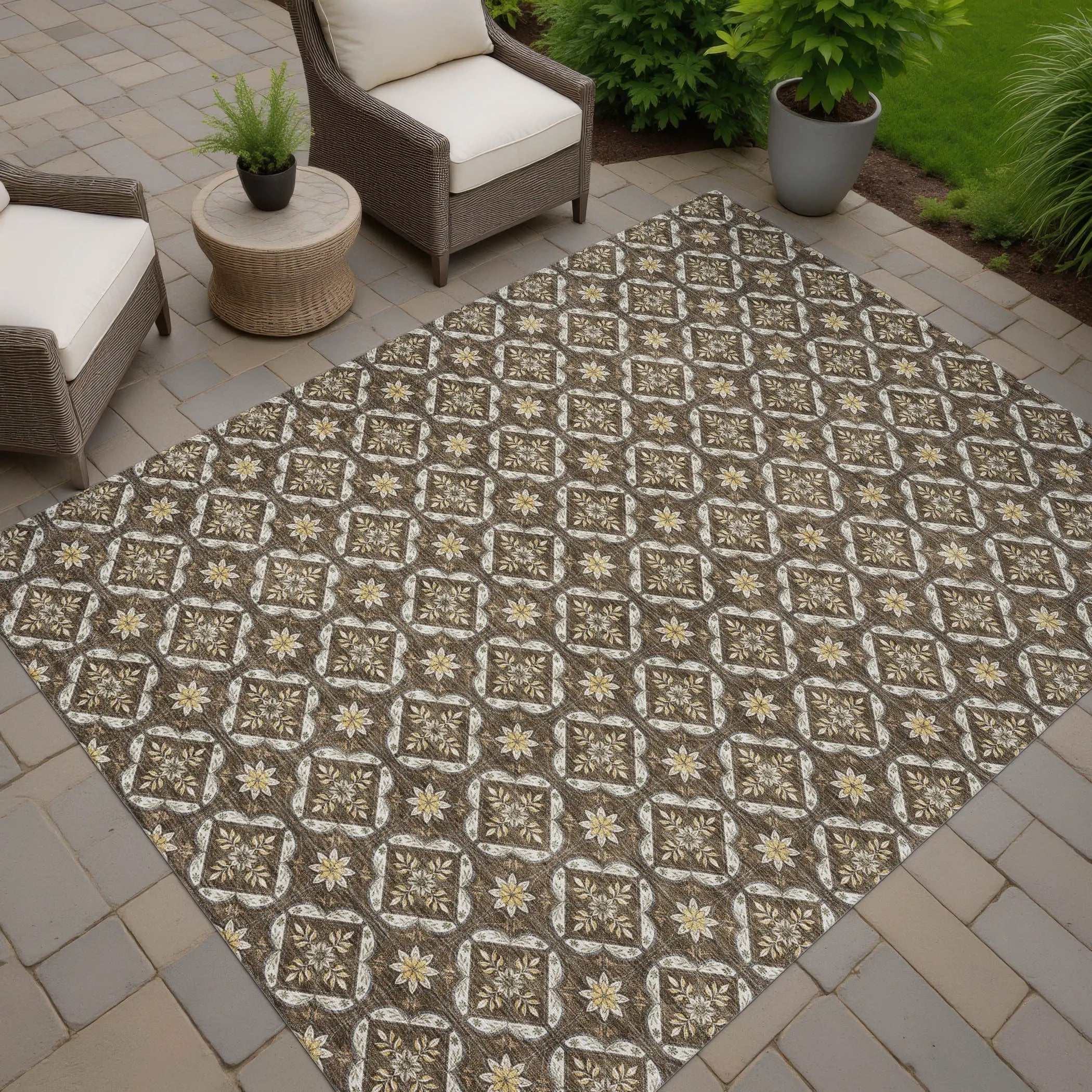 9' X 12' Chocolate And Brown Geometric Washable Indoor Outdoor Area Rug Homeroots Outdoor