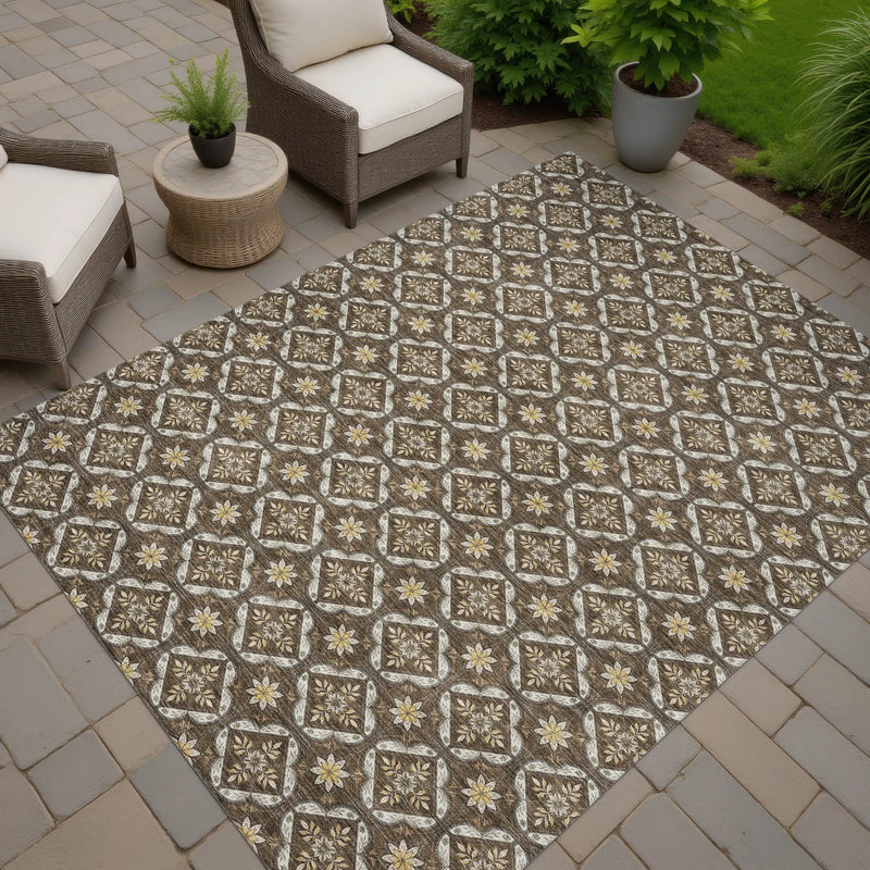 9' X 12' Chocolate And Brown Geometric Washable Indoor Outdoor Area Rug Homeroots Outdoor