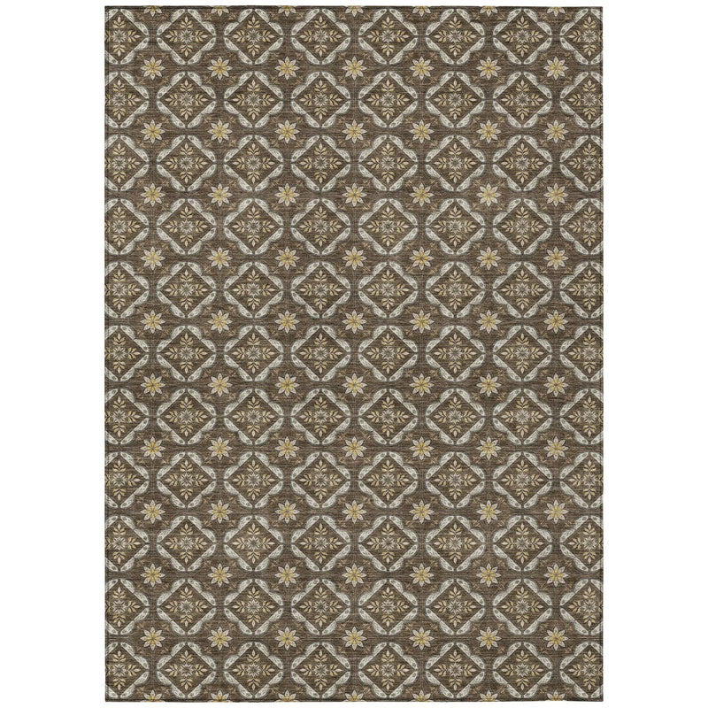 9' X 12' Chocolate And Brown Geometric Washable Indoor Outdoor Area Rug Homeroots Outdoor