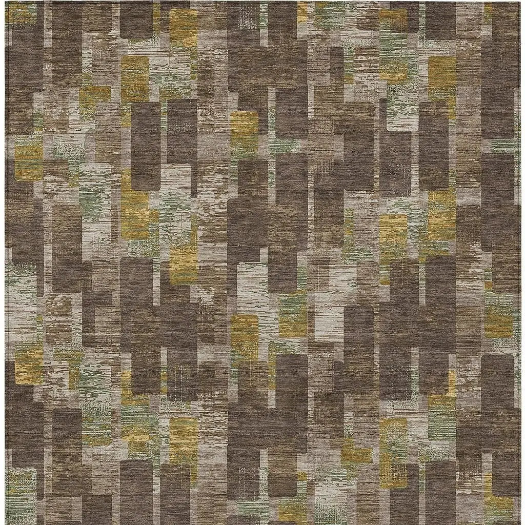 9' X 12' Chocolate And Brown Geometric Washable Indoor Outdoor Area Rug Homeroots Outdoor