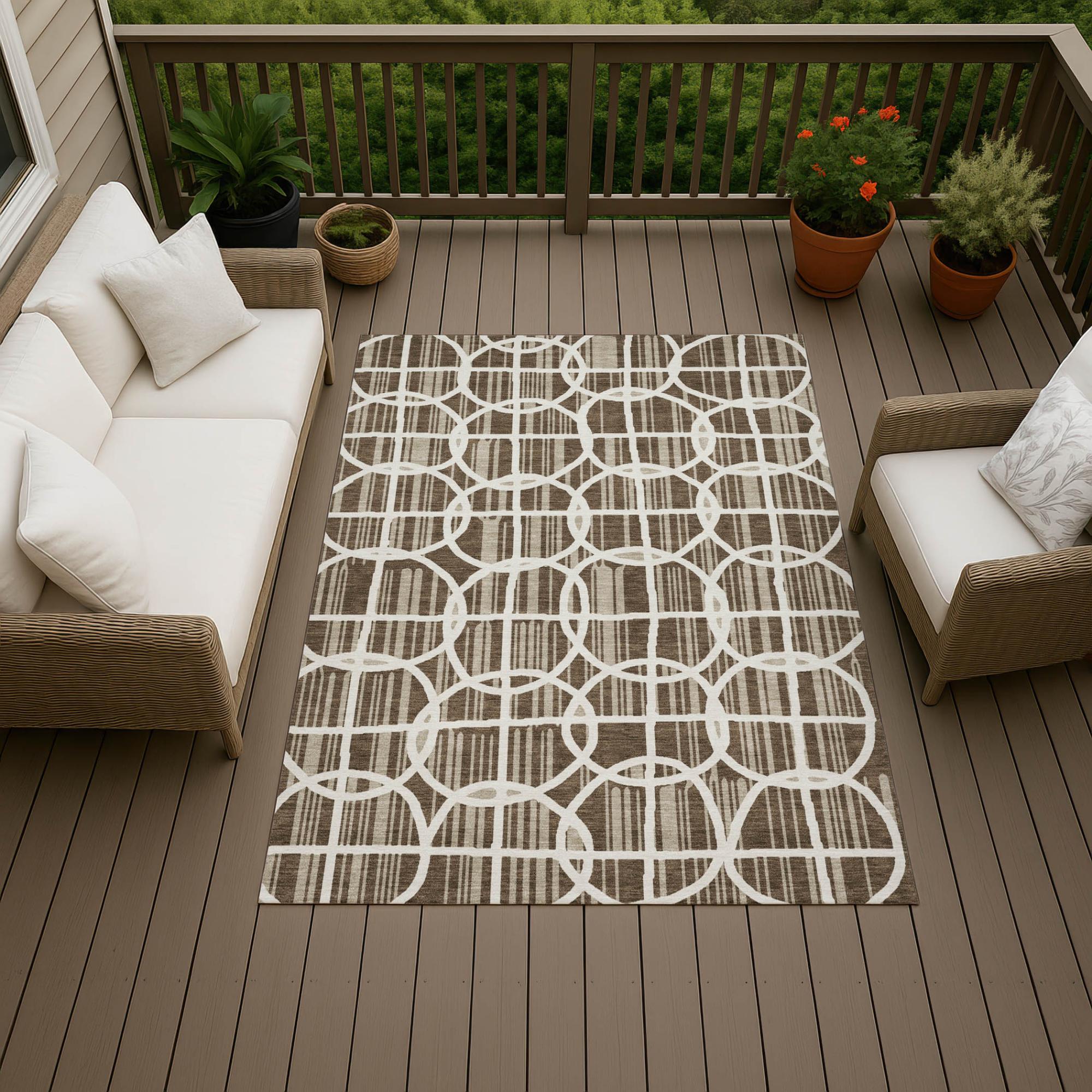 9' X 12' Chocolate And Brown Geometric Washable Indoor Outdoor Area Rug Homeroots Outdoor