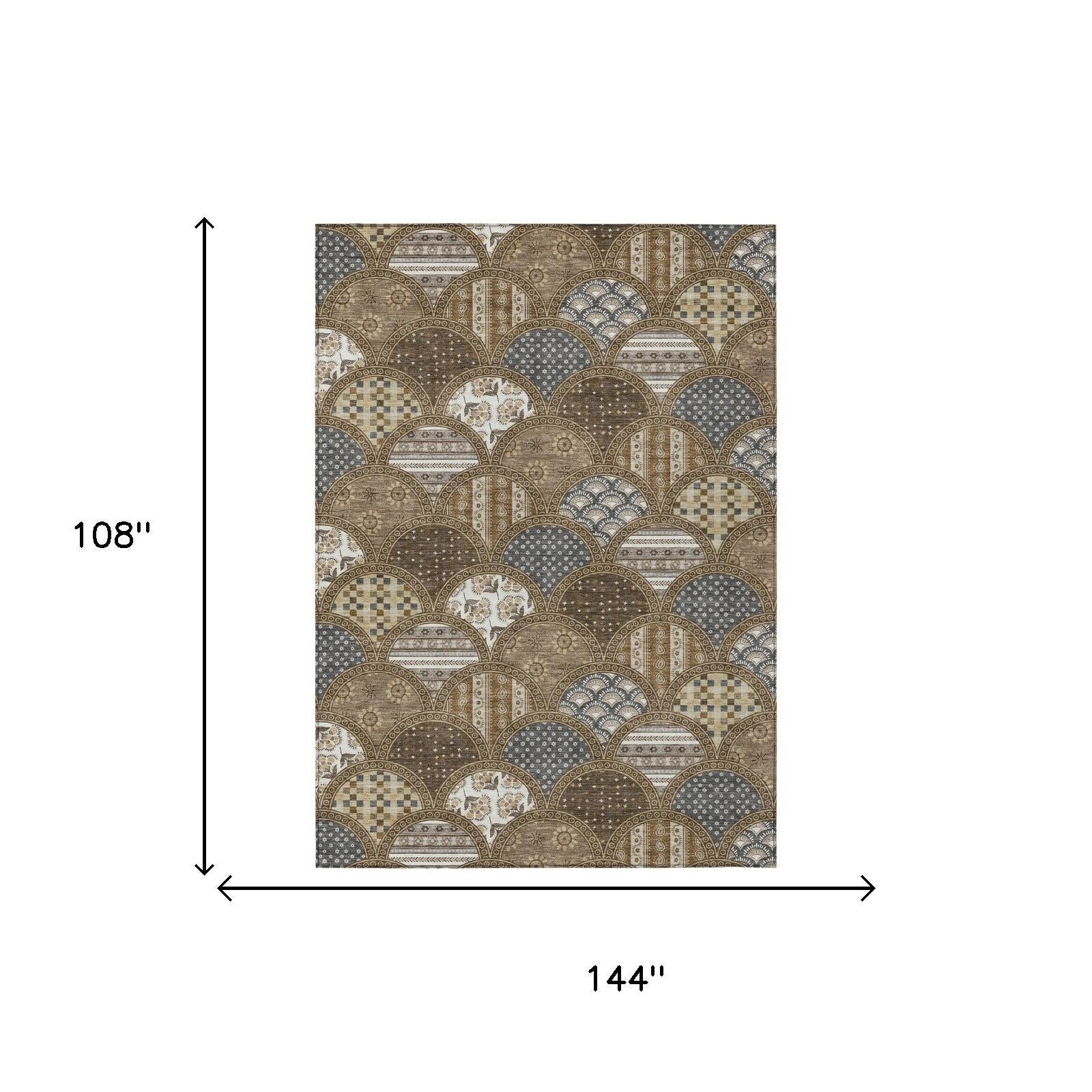 9' X 12' Chocolate And Brown Geometric Washable Indoor Outdoor Area Rug Homeroots Outdoor