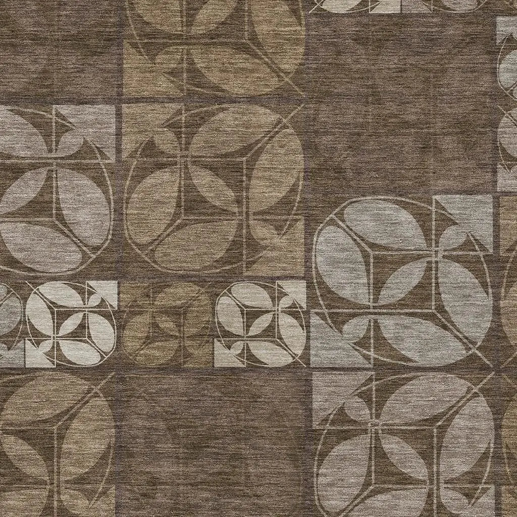 9' X 12' Chocolate And Brown Geometric Washable Indoor Outdoor Area Rug Homeroots Outdoor
