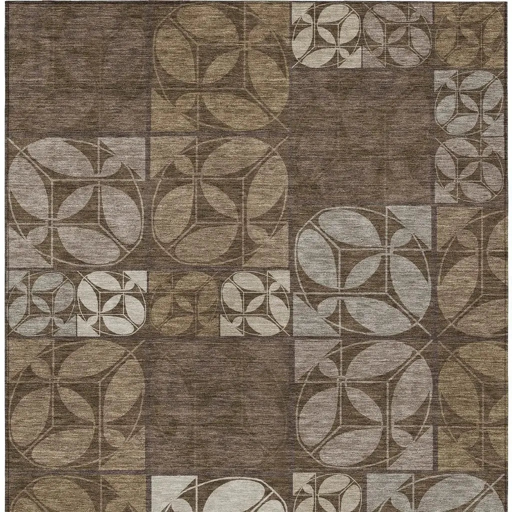 9' X 12' Chocolate And Brown Geometric Washable Indoor Outdoor Area Rug Homeroots Outdoor