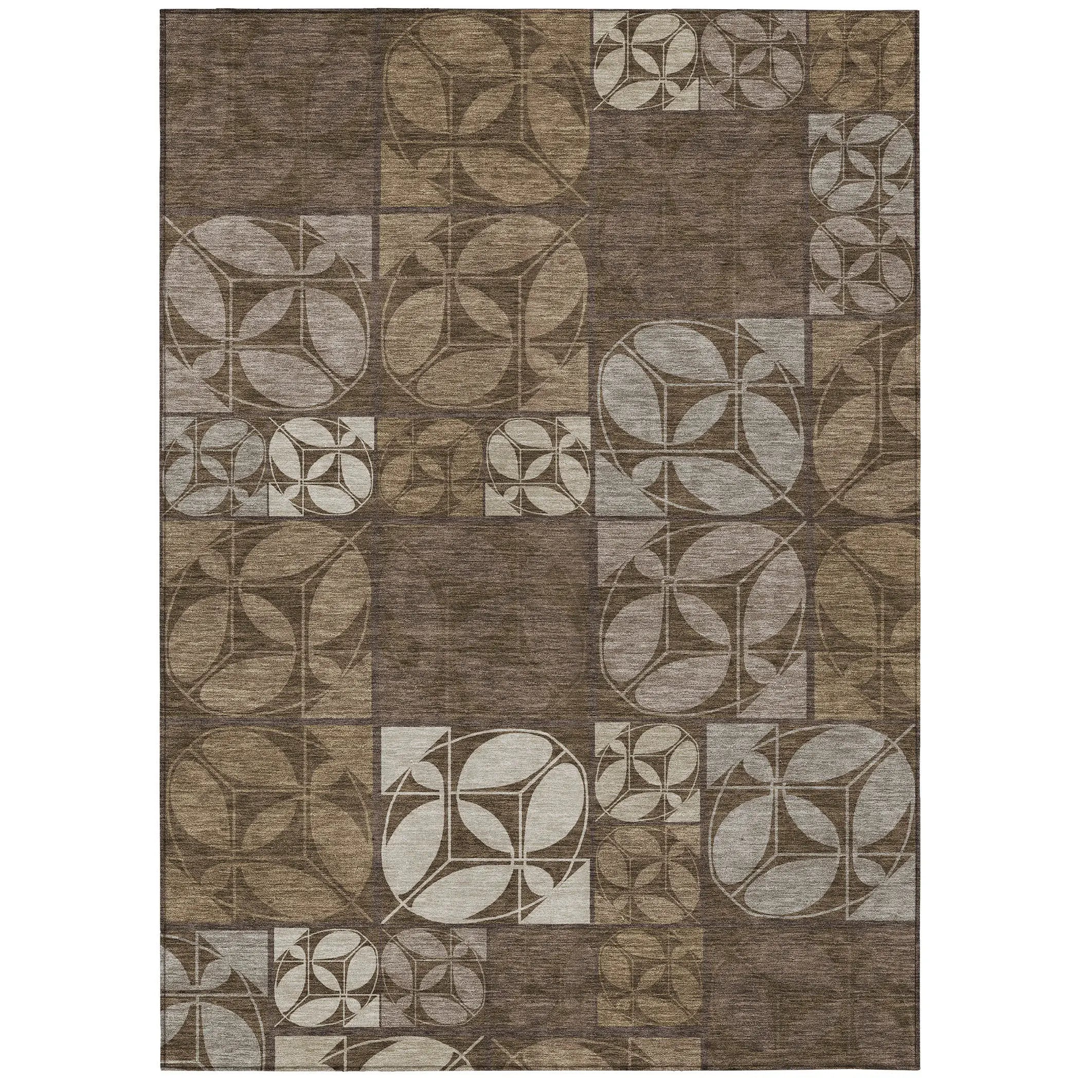 9' X 12' Chocolate And Brown Geometric Washable Indoor Outdoor Area Rug Homeroots Outdoor