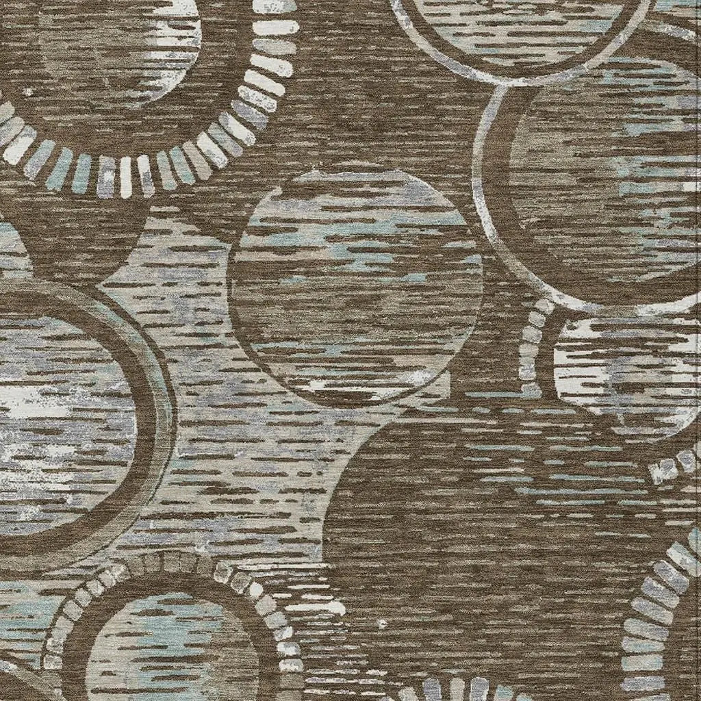 9' X 12' Chocolate And Brown Geometric Washable Indoor Outdoor Area Rug Homeroots Outdoor