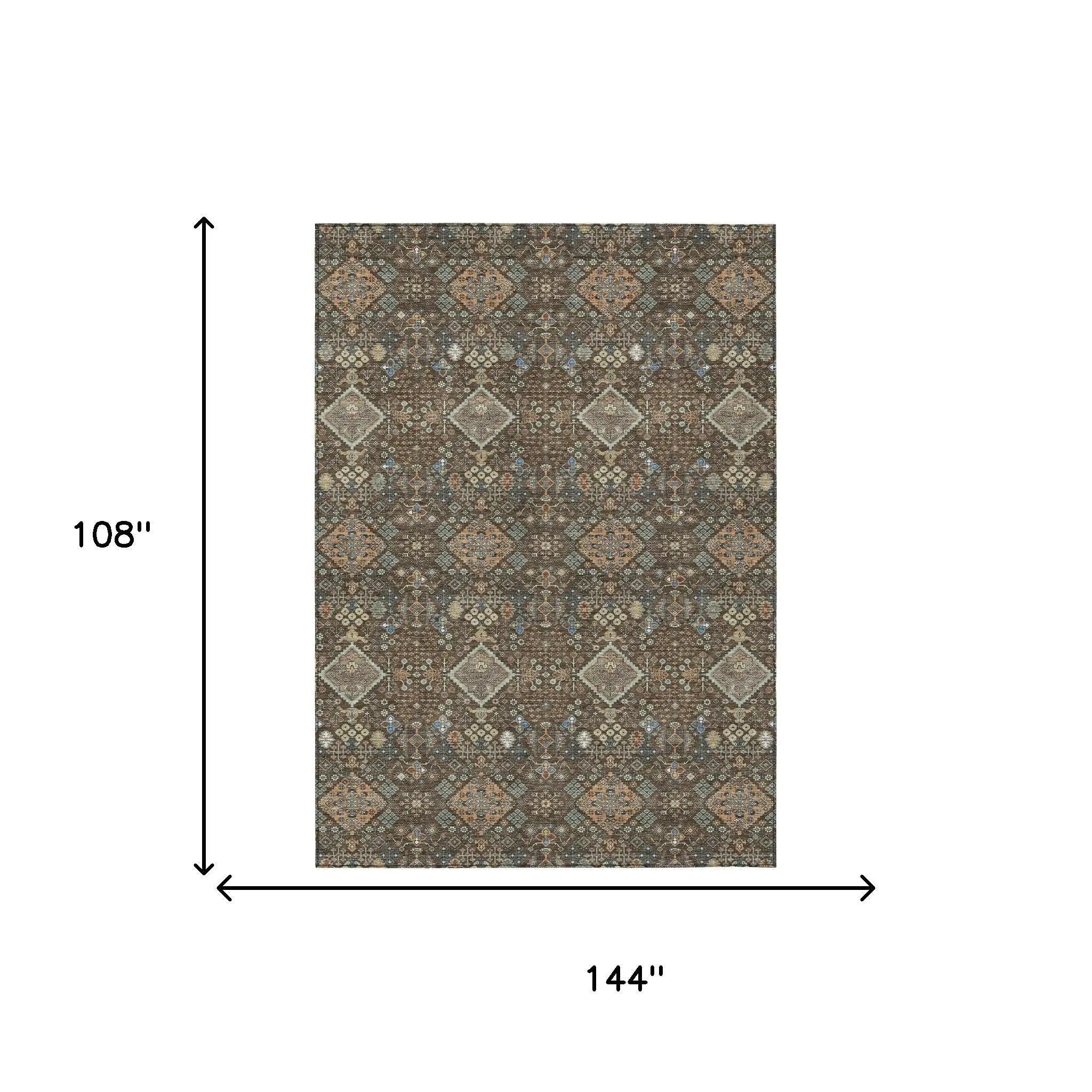 9' X 12' Chocolate And Brown Geometric Washable Indoor Outdoor Area Rug Homeroots Outdoor