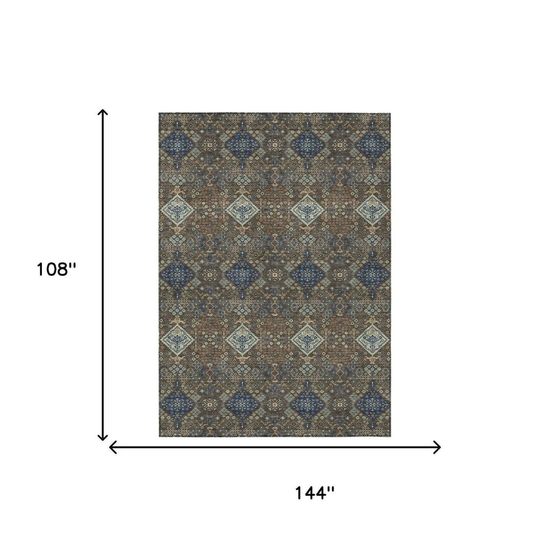 9' X 12' Chocolate And Brown Geometric Washable Indoor Outdoor Area Rug Homeroots Outdoor