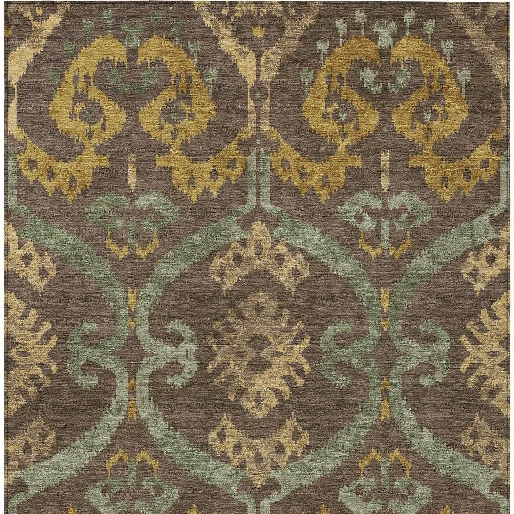 9' X 12' Chocolate And Brown Ikat Washable Indoor Outdoor Area Rug Homeroots Outdoor