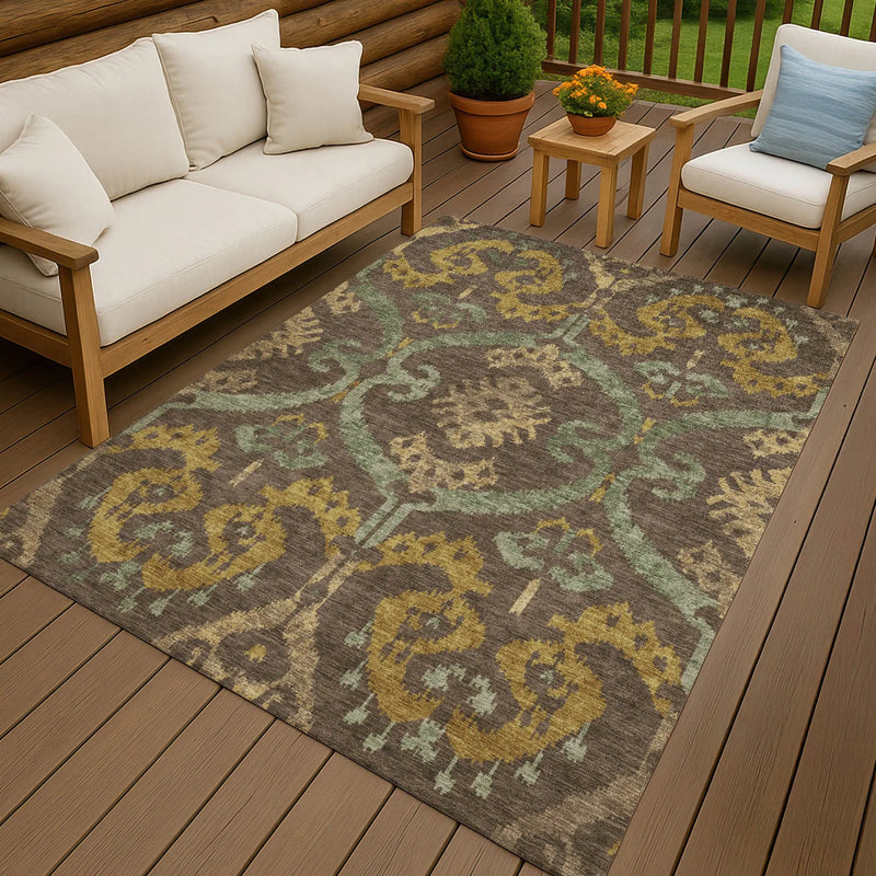 9' X 12' Chocolate And Brown Ikat Washable Indoor Outdoor Area Rug Homeroots Outdoor