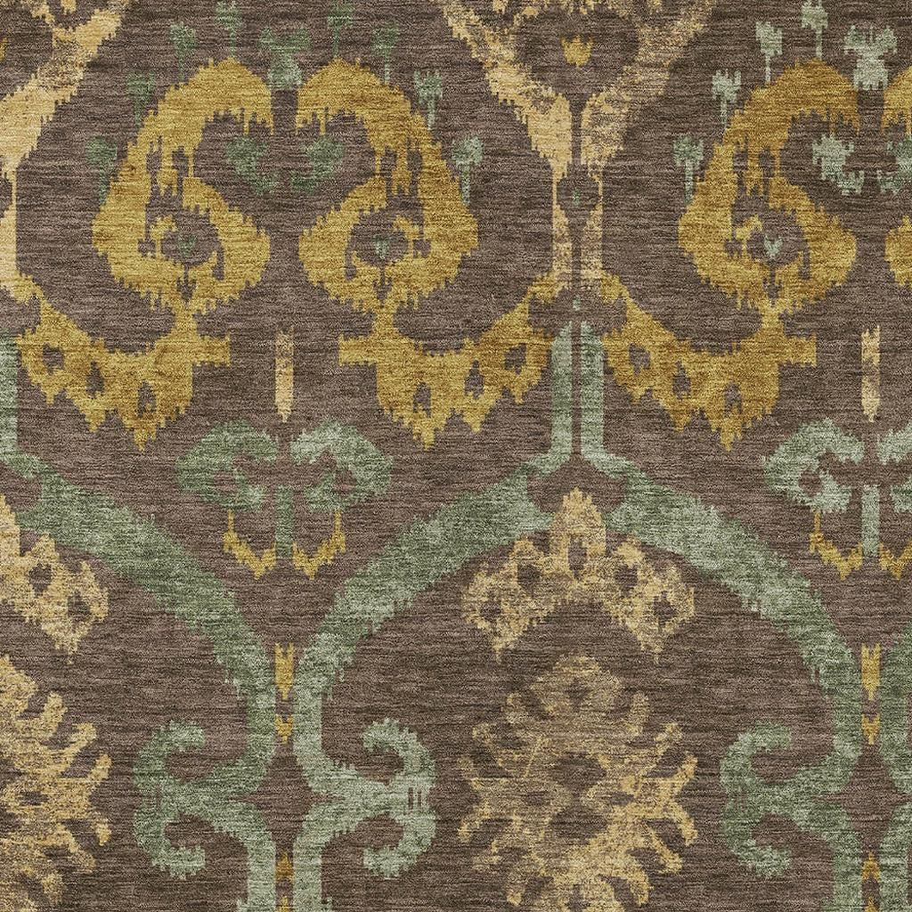 9' X 12' Chocolate And Brown Ikat Washable Indoor Outdoor Area Rug Homeroots Outdoor