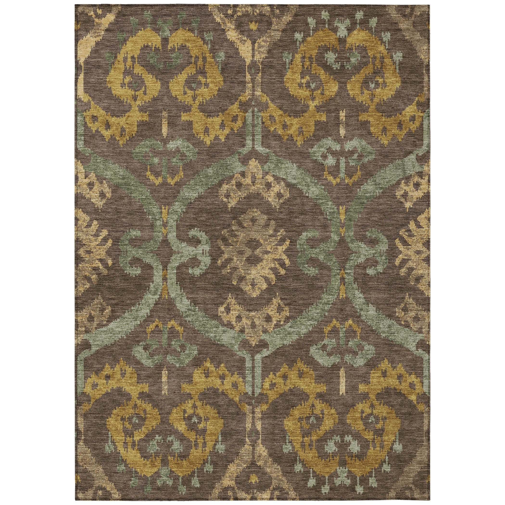 9' X 12' Chocolate And Brown Ikat Washable Indoor Outdoor Area Rug Homeroots Outdoor