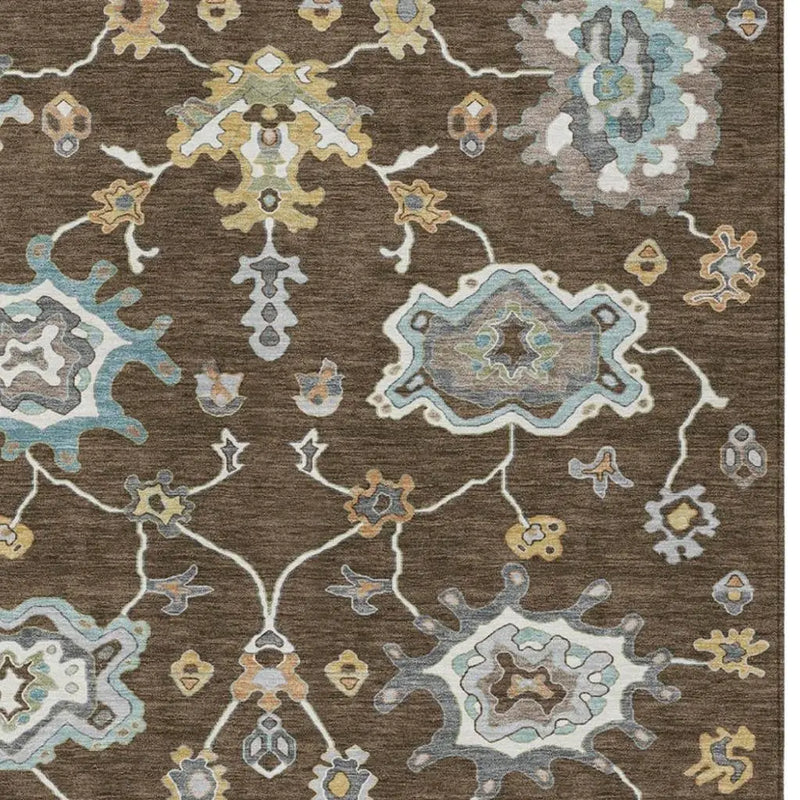 9' X 12' Chocolate And Brown Oriental Washable Indoor Outdoor Area Rug Homeroots Outdoor