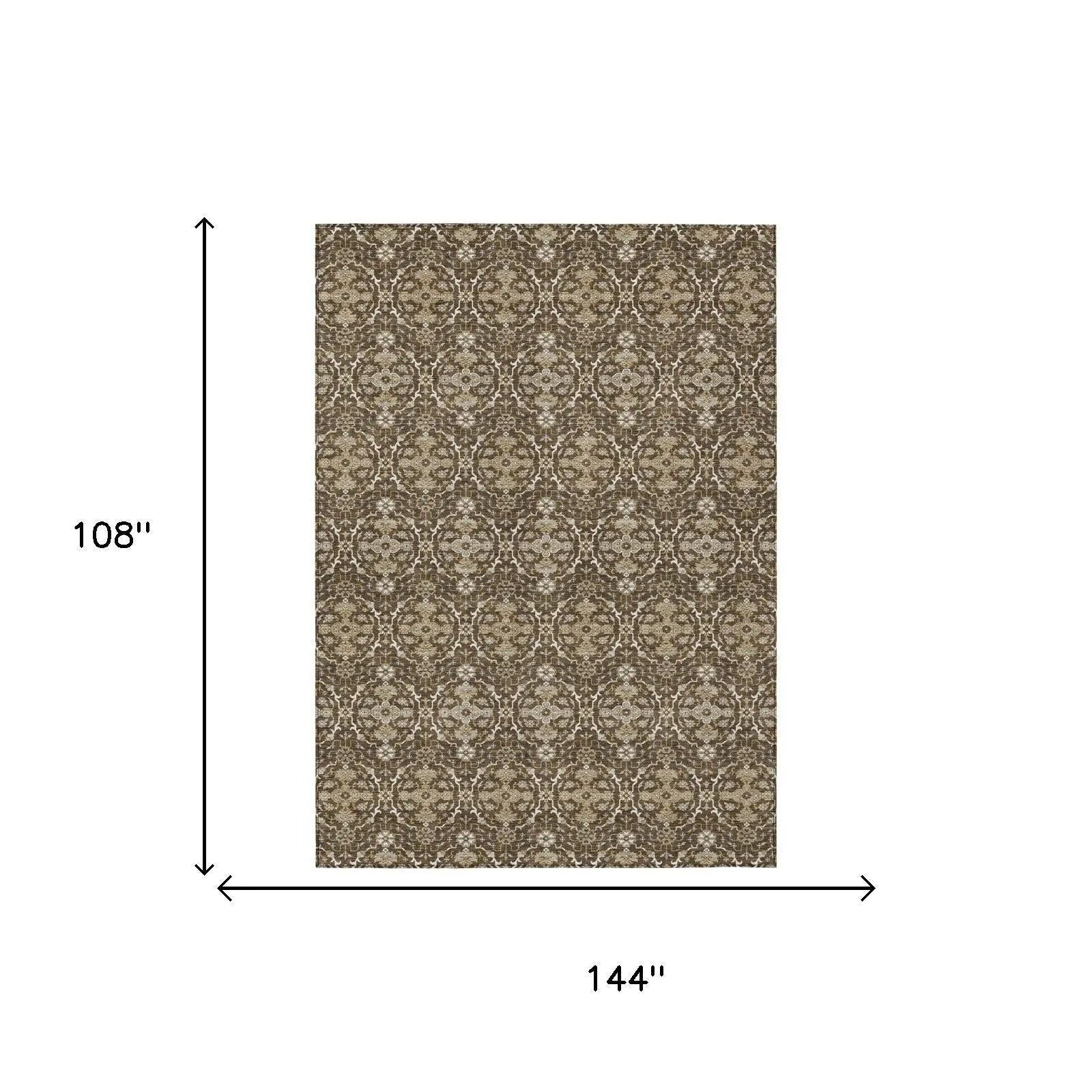 9' X 12' Chocolate And Brown Oriental Washable Indoor Outdoor Area Rug Homeroots Outdoor