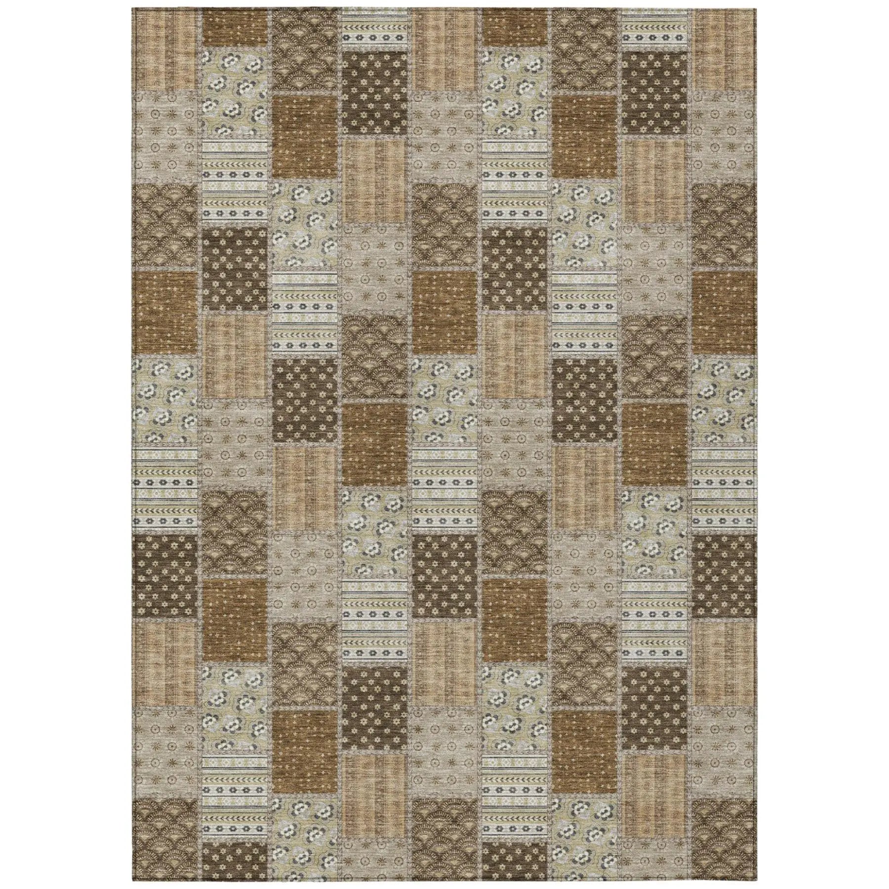 9' X 12' Chocolate And Brown Patchwork Washable Indoor Outdoor Area Rug Homeroots Outdoor