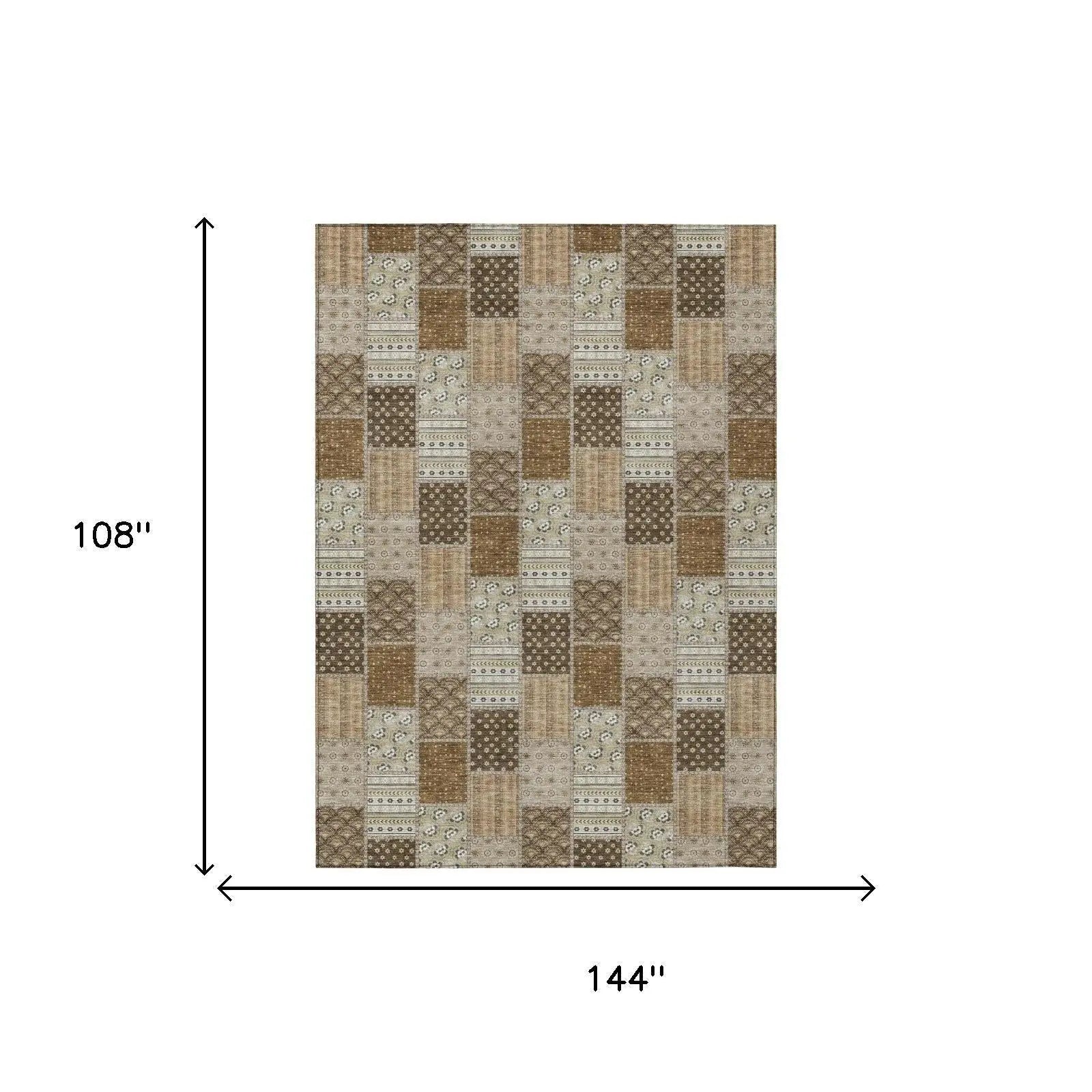 9' X 12' Chocolate And Brown Patchwork Washable Indoor Outdoor Area Rug Homeroots Outdoor