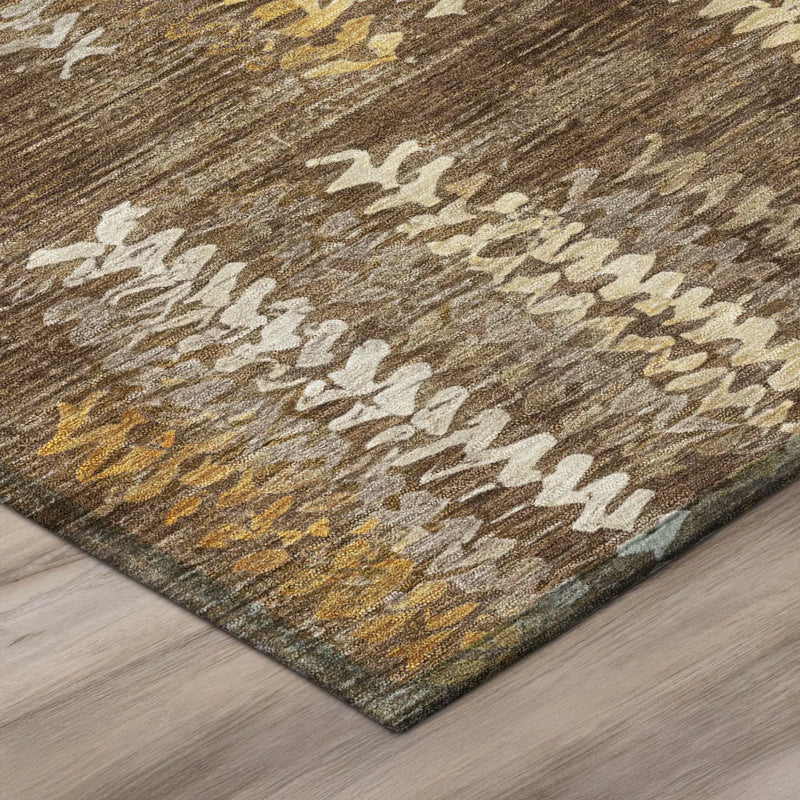 9' X 12' Chocolate And Brown Striped Washable Indoor Outdoor Area Rug Homeroots Outdoor