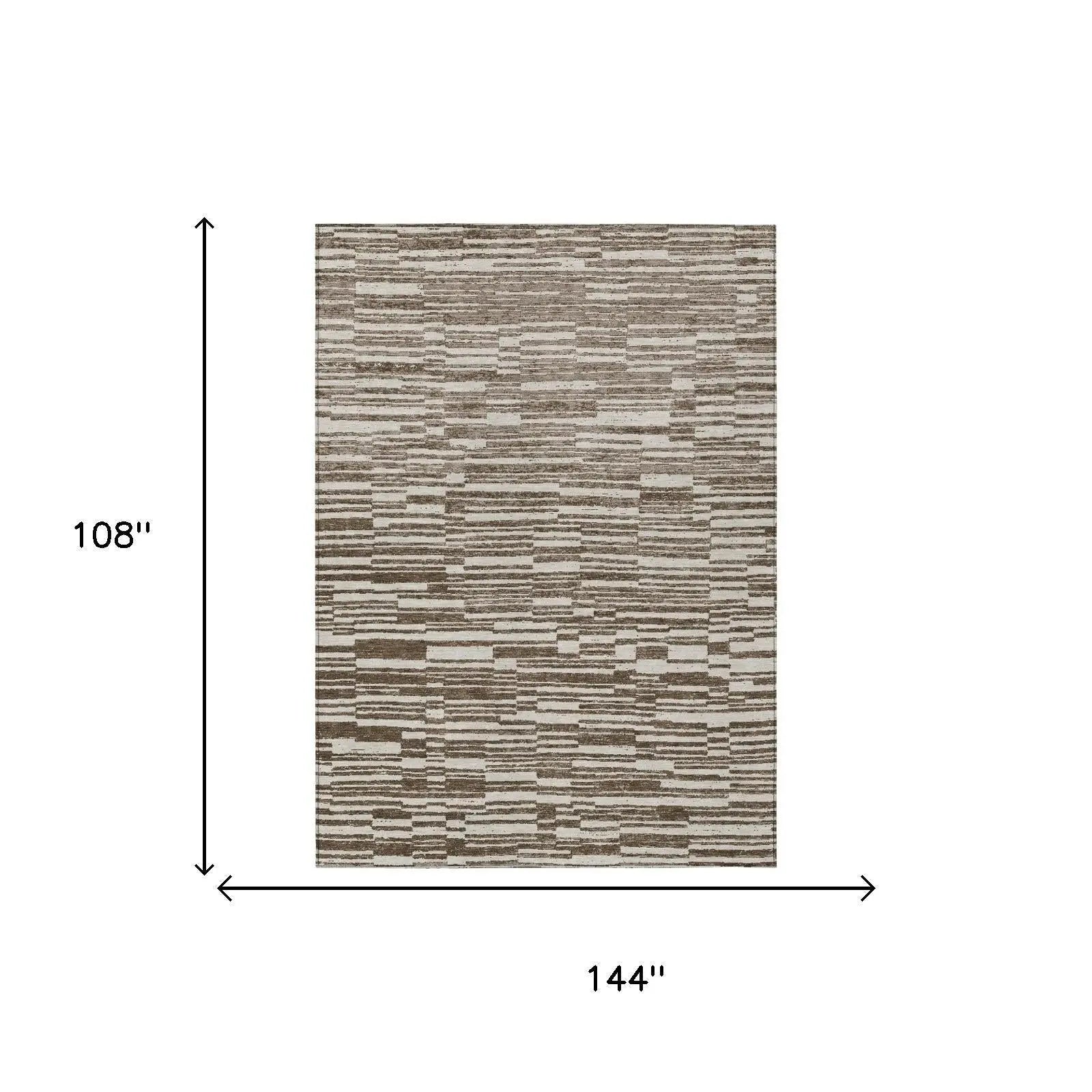 9' X 12' Chocolate And Brown Striped Washable Indoor Outdoor Area Rug Homeroots Outdoor