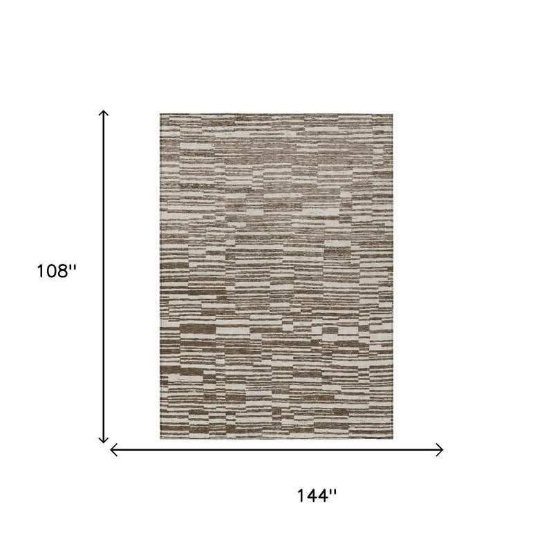 9' X 12' Chocolate And Brown Striped Washable Indoor Outdoor Area Rug Homeroots Outdoor