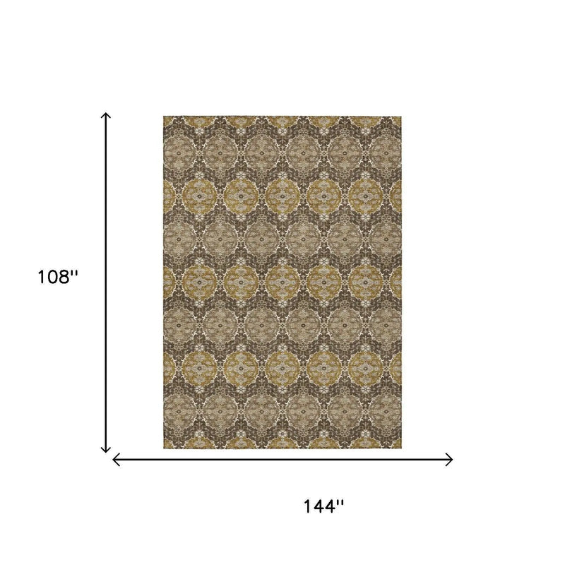 9' X 12' Chocolate And Brown Striped Washable Indoor Outdoor Area Rug Homeroots Outdoor