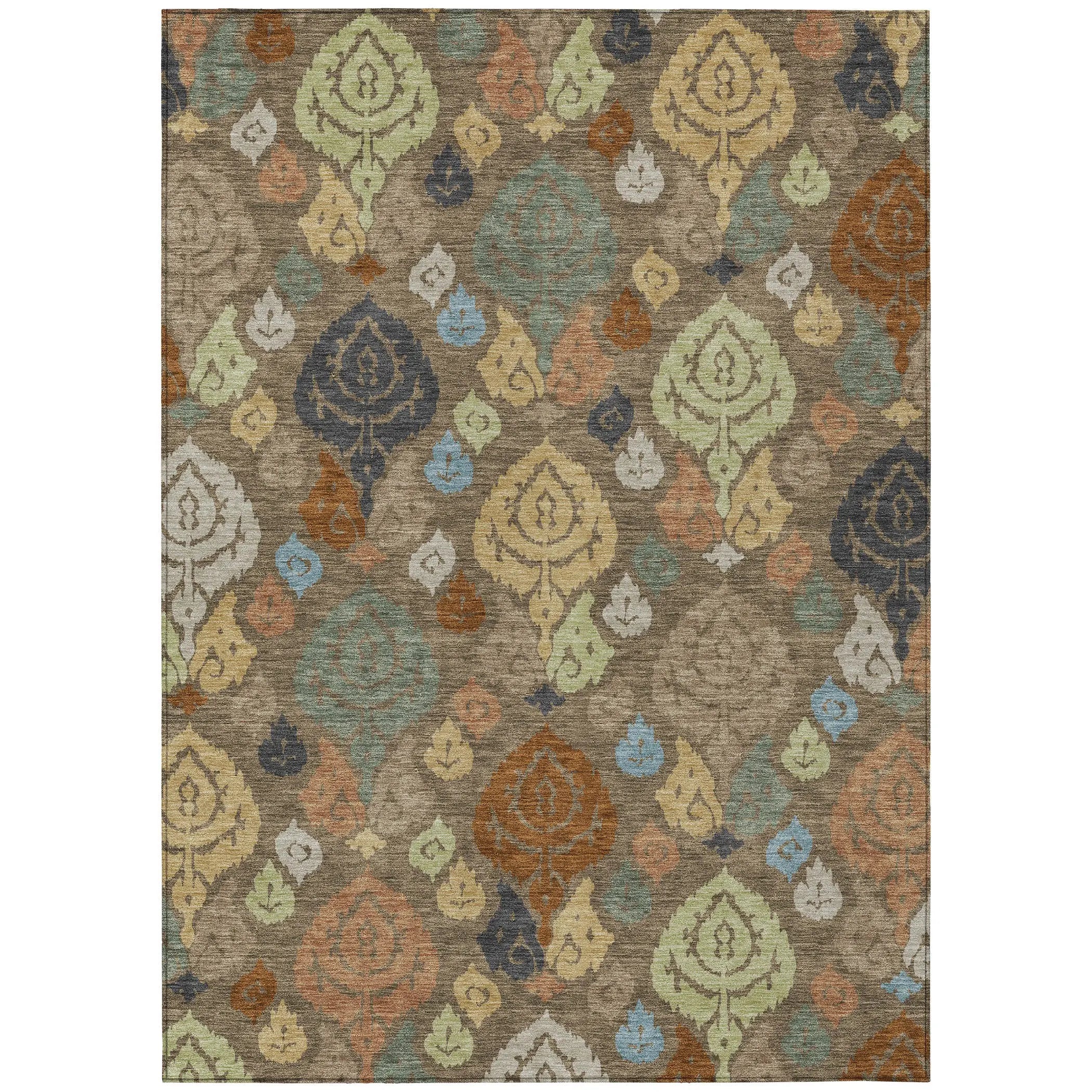 9' X 12' Chocolate And Charcoal Damask Washable Indoor Outdoor Area Rug Homeroots Outdoor