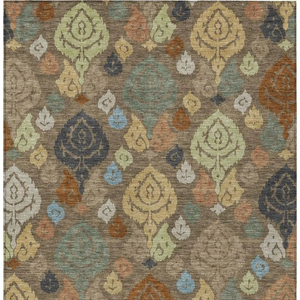 9' X 12' Chocolate And Charcoal Damask Washable Indoor Outdoor Area Rug Homeroots Outdoor