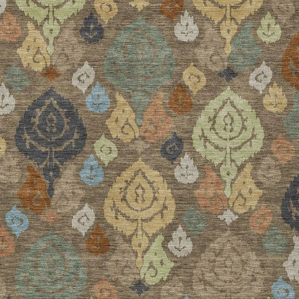 9' X 12' Chocolate And Charcoal Damask Washable Indoor Outdoor Area Rug Homeroots Outdoor