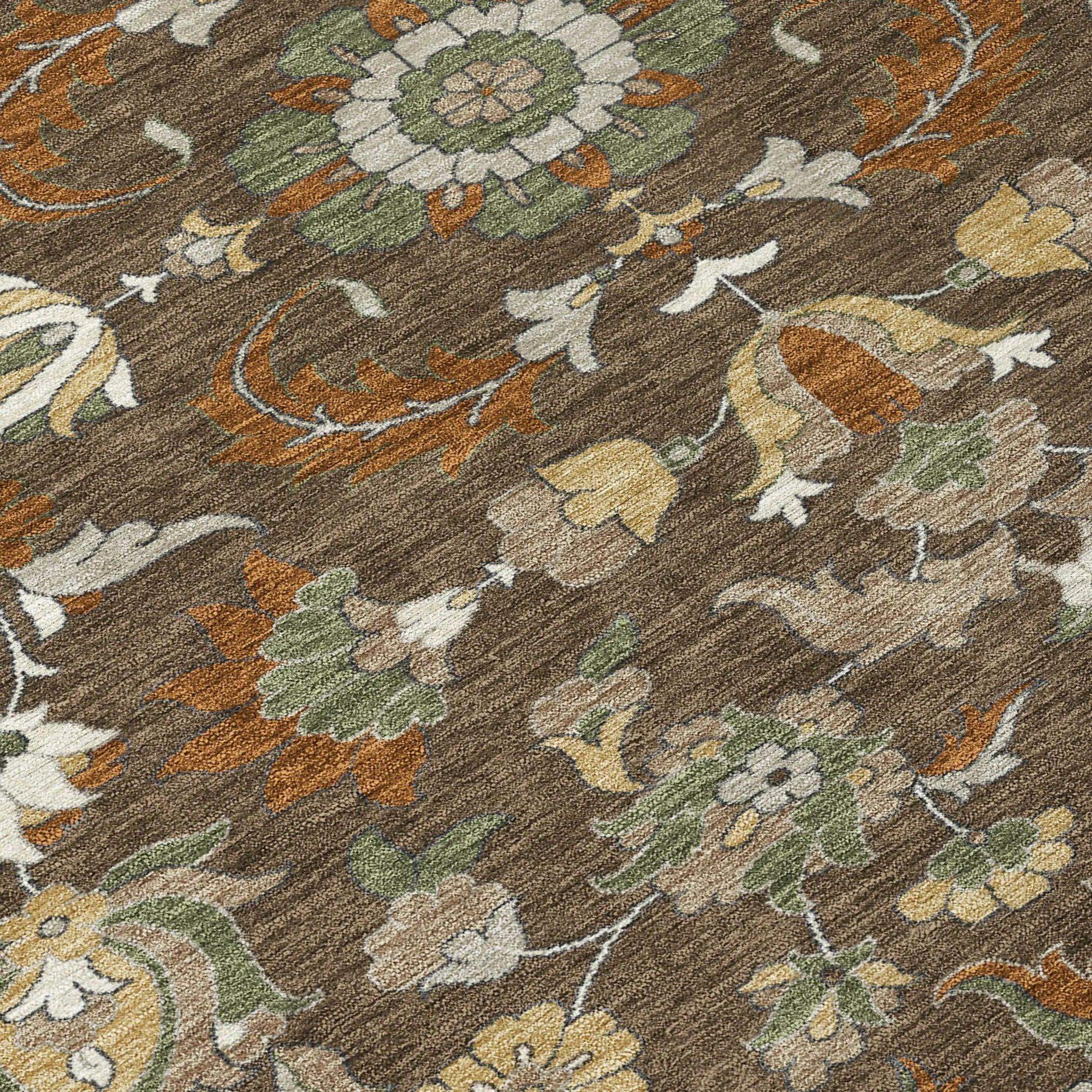 9' X 12' Chocolate And Charcoal Floral Medallion Washable Indoor Outdoor Area Rug Homeroots Outdoor